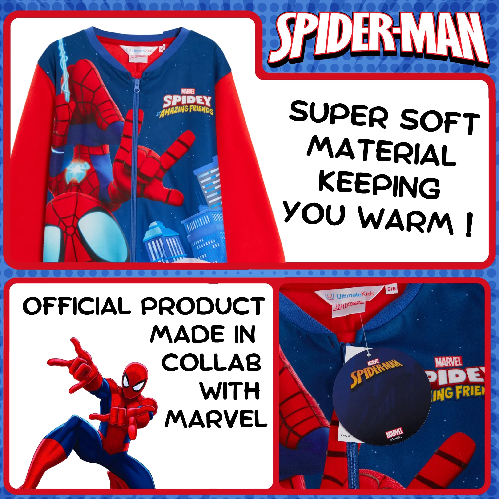 Marvel Spidey et Ses Formidables Amis grenouillère Polaire Pyjama Enfant avec Fermeture éclair Tenue détente