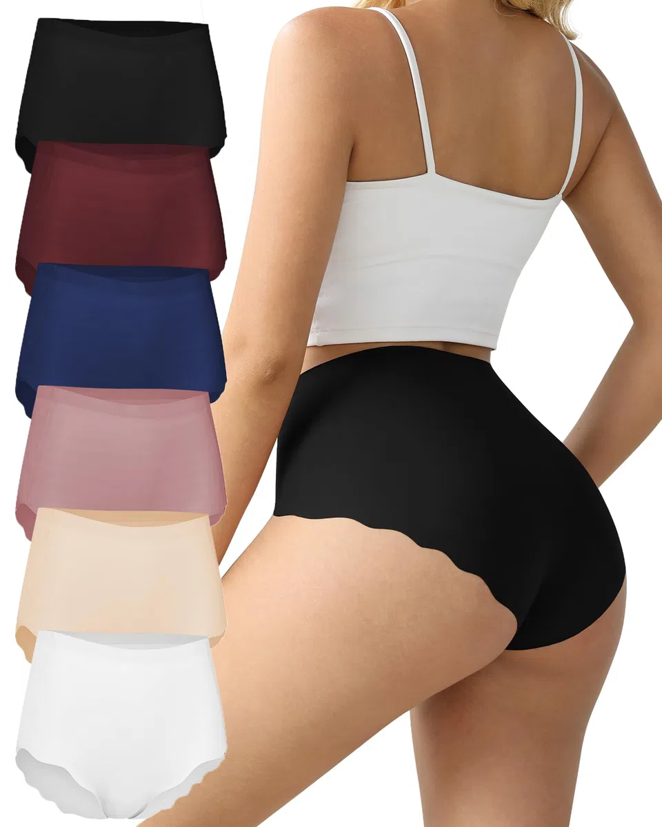Lot de 6 culottes sans couture pour femme - Respirantes - Taille haute - Confortables - Anti-humidité - Bords ondulés - Couverture complète