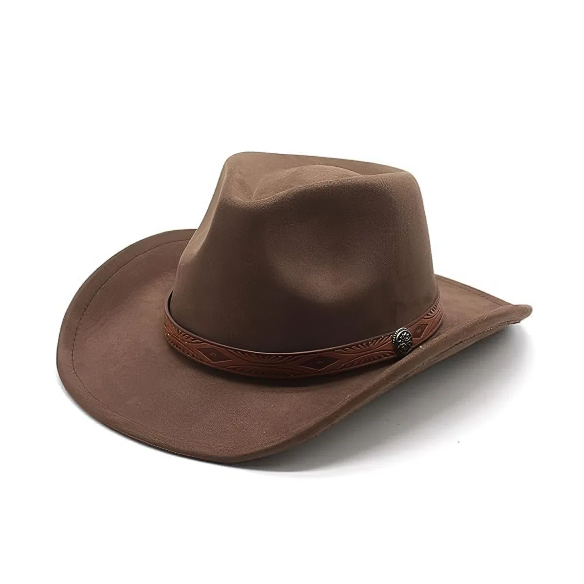 Chapeau Western en Daim Denim Unisexe, Chapeau de Cowboy à Large Bord, idéal pour la décoration DIY (Marron)