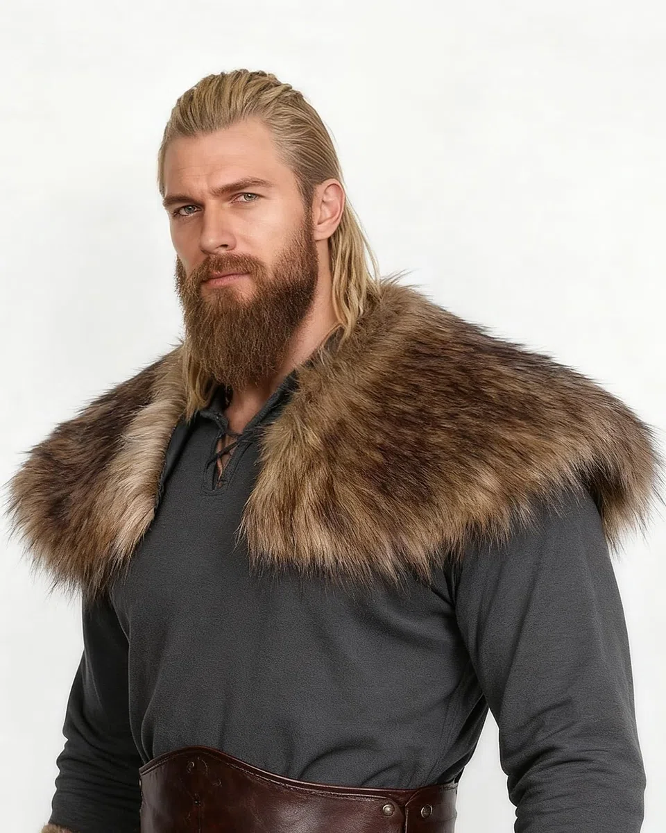keland Homme Viking Col en Fausse Fourrure Écharpe Accessoire de Costume