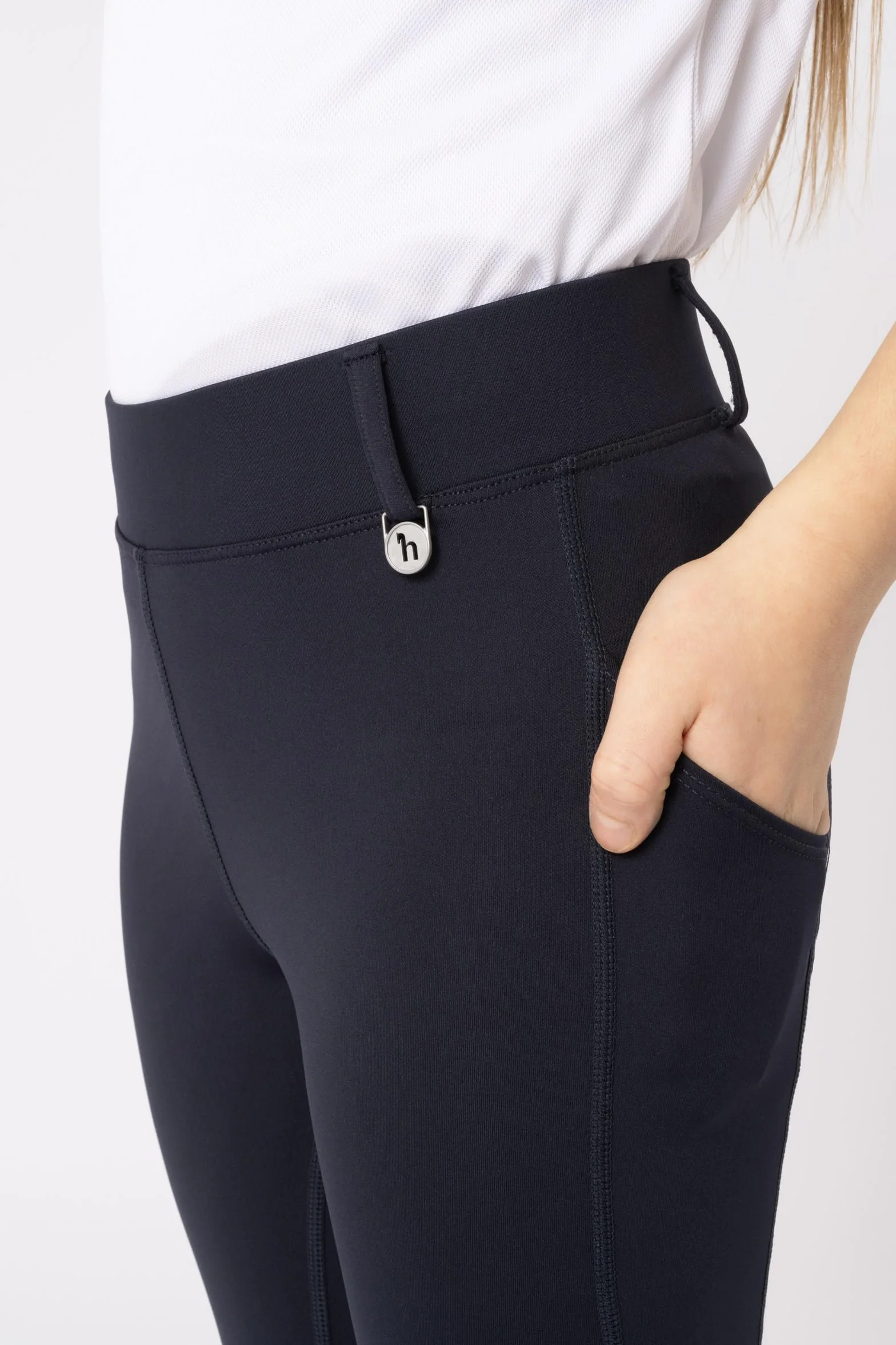 HORZE Legging d'équitation DEA, pour Enfant, Pantalon d'équitation pour Fille, Passants de Ceinture, empiècement Complet, Poche pour téléphone Portable