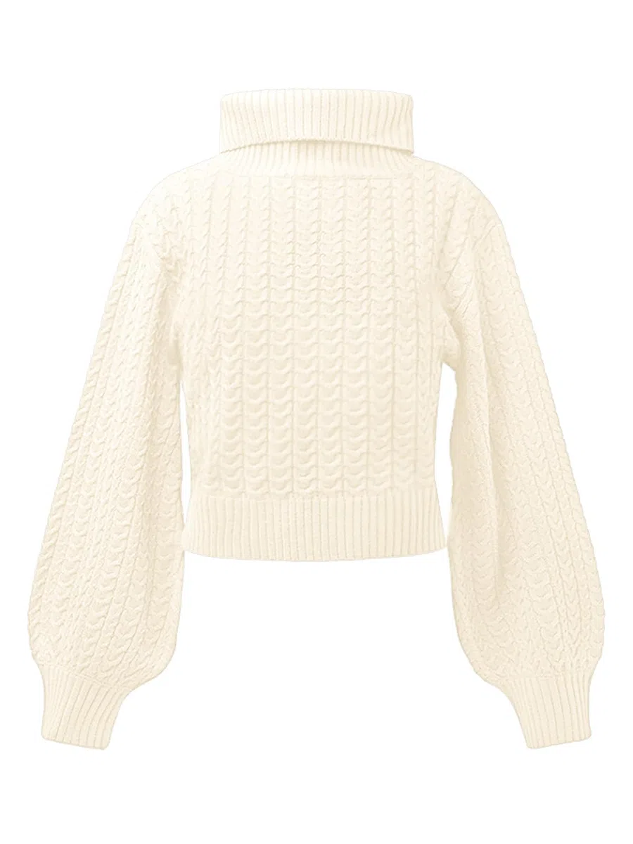 Haloumoning Pull Fille Col Roulé Manches Longues Pull Tricoté Lâche Casual Hauts Enfants Automne Hiver Sweater