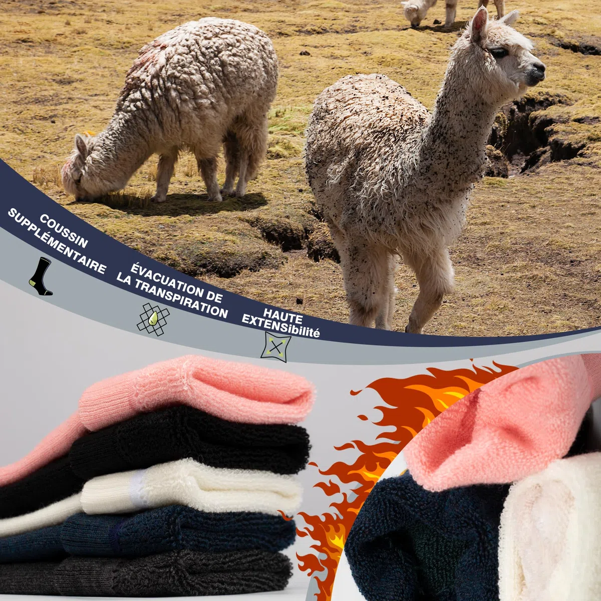 ineepor 2 Paires Chaussette de SKI Laine Alpaga Pour Hommes et Femmes, Chaussettes Thermiques d'hiver de Contention pour Ski, Randonnée, Cyclisme, Sport
