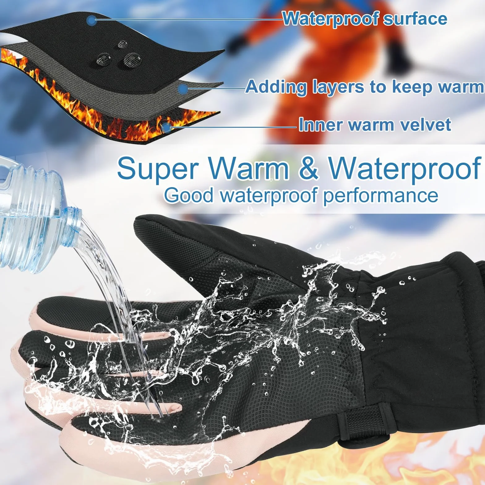 Gants de Ski Femmes, Gant Thermiques Imperméables pour Femme, Gants d'hiver Coupe-Vent Antidérapant, Écran Tactile pour Conduite Randonnée Ski Activités de Plein Air, Cadeaux d'Hiver Femmes