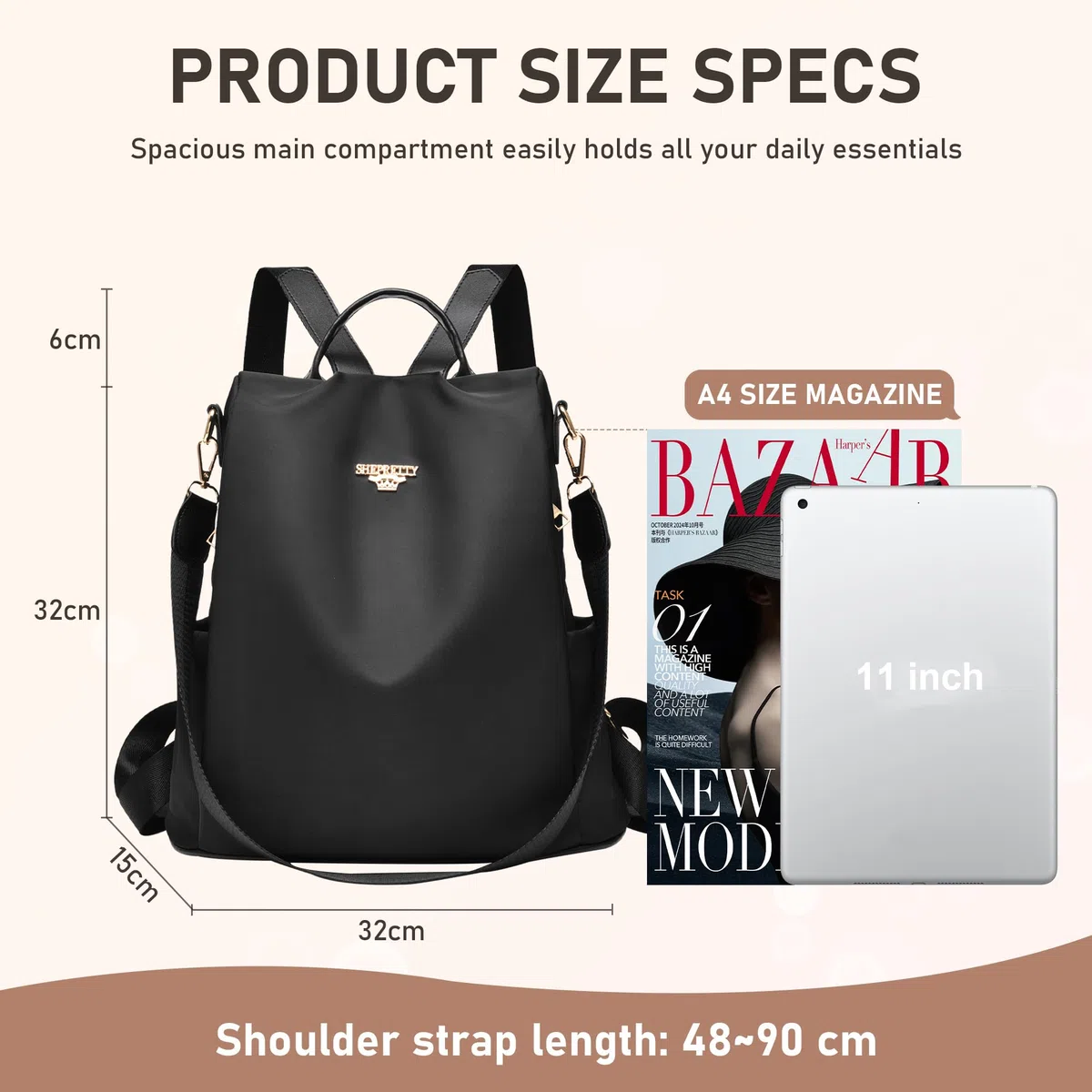 shepretty Sac à dos antivol imperméable pour femme