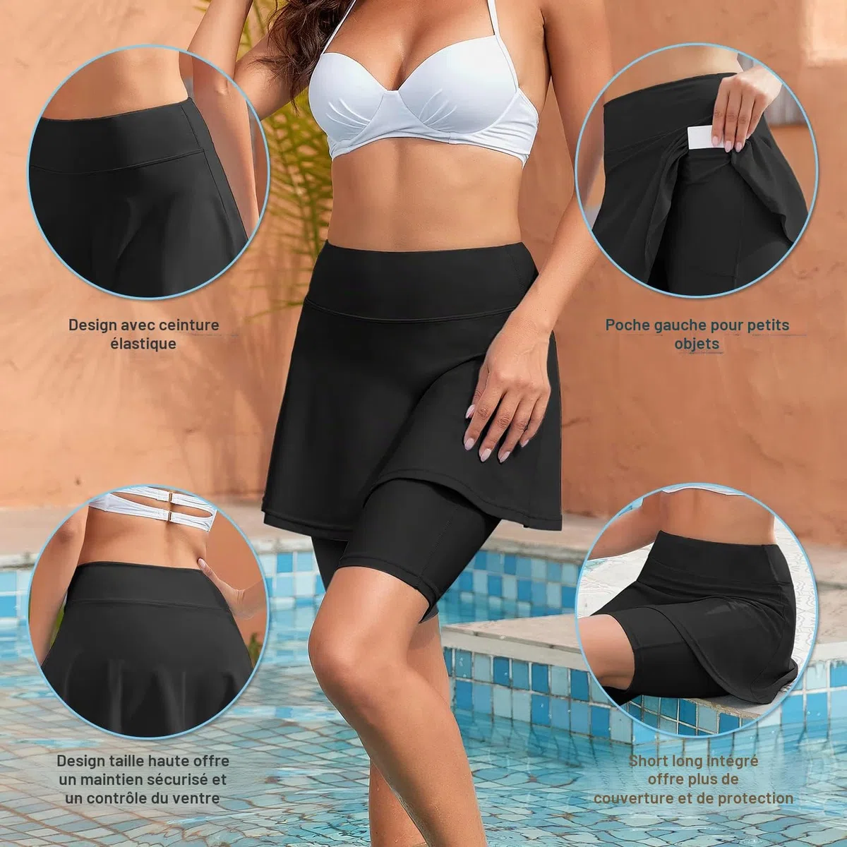 WOWENY Maillot de Bain pour Femme Jupe de Bain Femmes Bikini Shorts De Bain Jupette Elégant contrôle du Ventre, Bas de Maillot