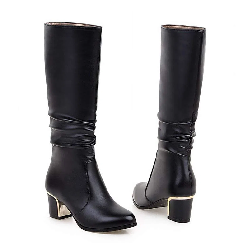 Bottines élégantes pour femme - Bottes longues avec talon - Bottes en cuir imperméables - Bottes longues - Bottes d'hiver classiques - Bottes de cowboy - Bout pointu