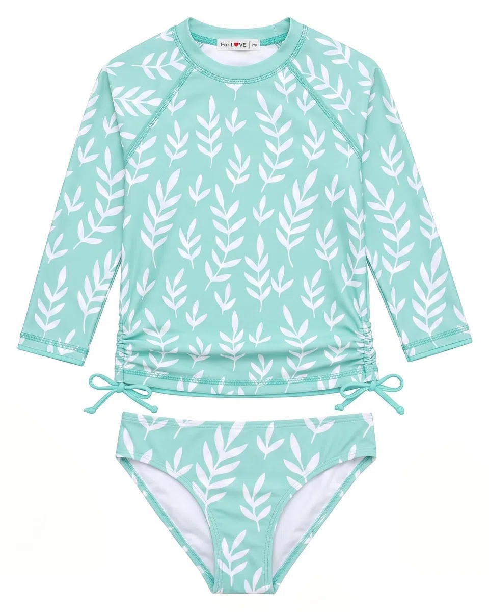 weVSwe Maillot De Bain Rash Guard pour Filles avec Poignets À Ourlet Rare Maillot De Bain UPF 50+ Protection