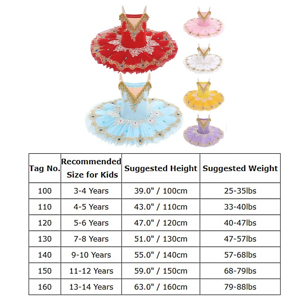 IDOPIP Enfant Fille Costumes de Ballet Danse Tutu Robe Perles Strass Fleurs Broderie Dentelle Cygne Col en V Fines Bretelles