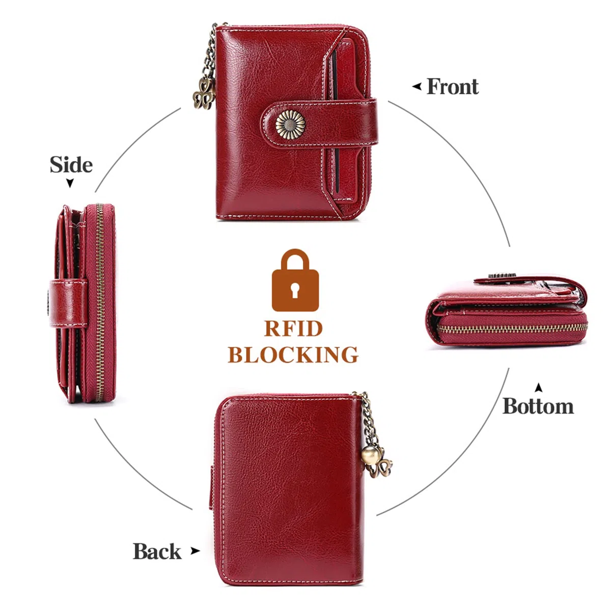 SENDEFN Portefeuille Femme Cuir Porte Monnaie Court Sac d'argent Femmes RFID Blocage Portefeuille Femmes Petit Zippé Portefeuille