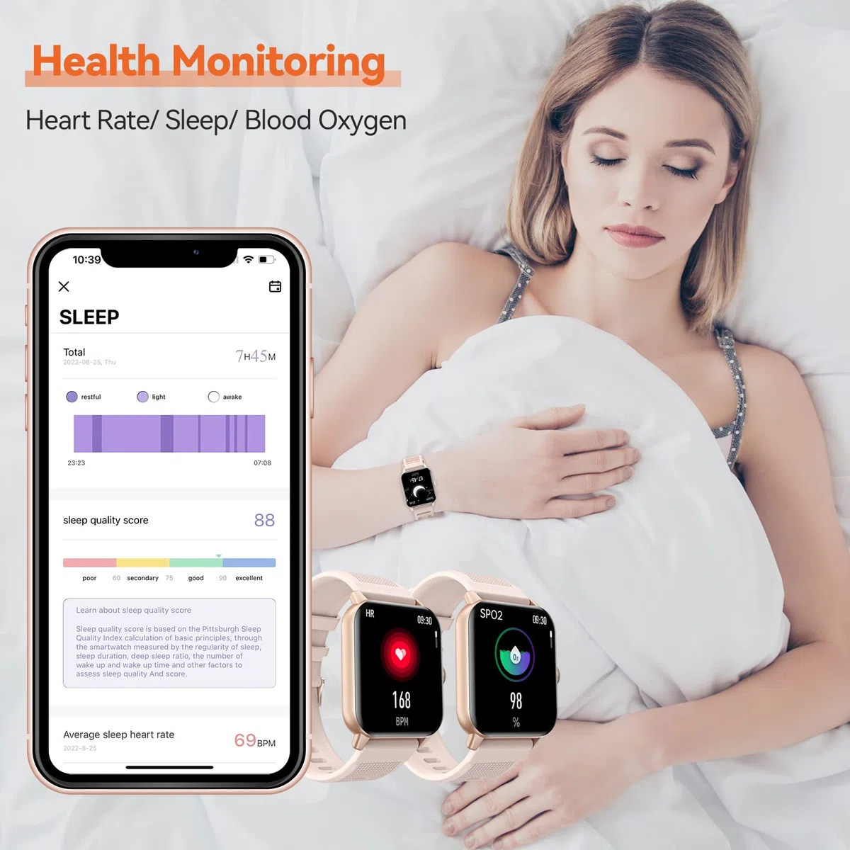 RIVERSONG Montre Connectée Femme avec Appel Bluetooth, 1,70" Montre de Sport avec Fréquence Cardiaque,SpO2, Podomètre, Cycle Menstruel, Moniteur de Sommeil, Étanche IP67, pour Android/iOS, Rose