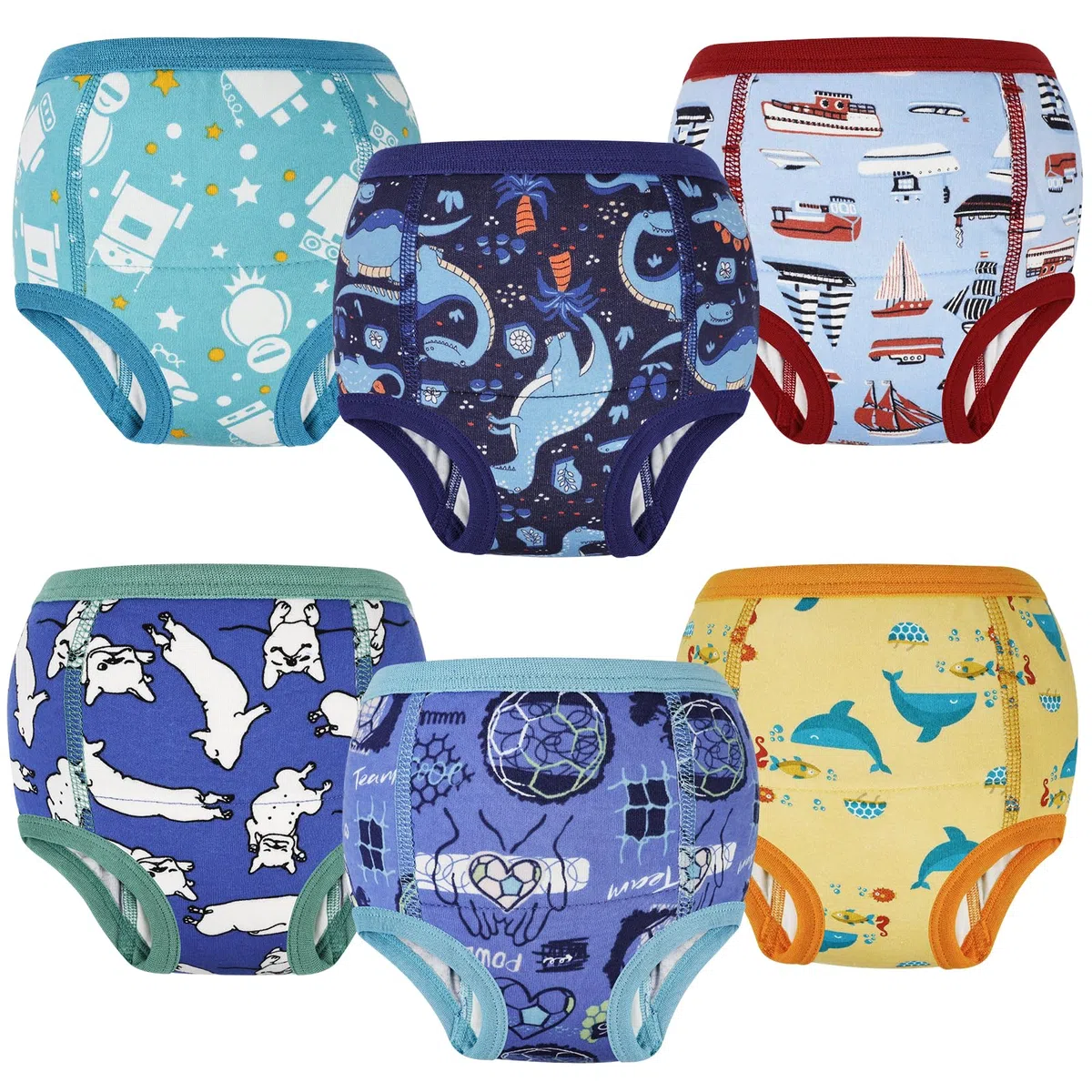 FLYISH DIRECT Culottes Apprentissage Propreté Garçons 100% Coton, Paquet de 6 Culottes d'Apprentissage Réutilisables Enfant, Culottes Apprentissage Garçons et Fille Absorbants, Mixe Cartoons, 5 Ans