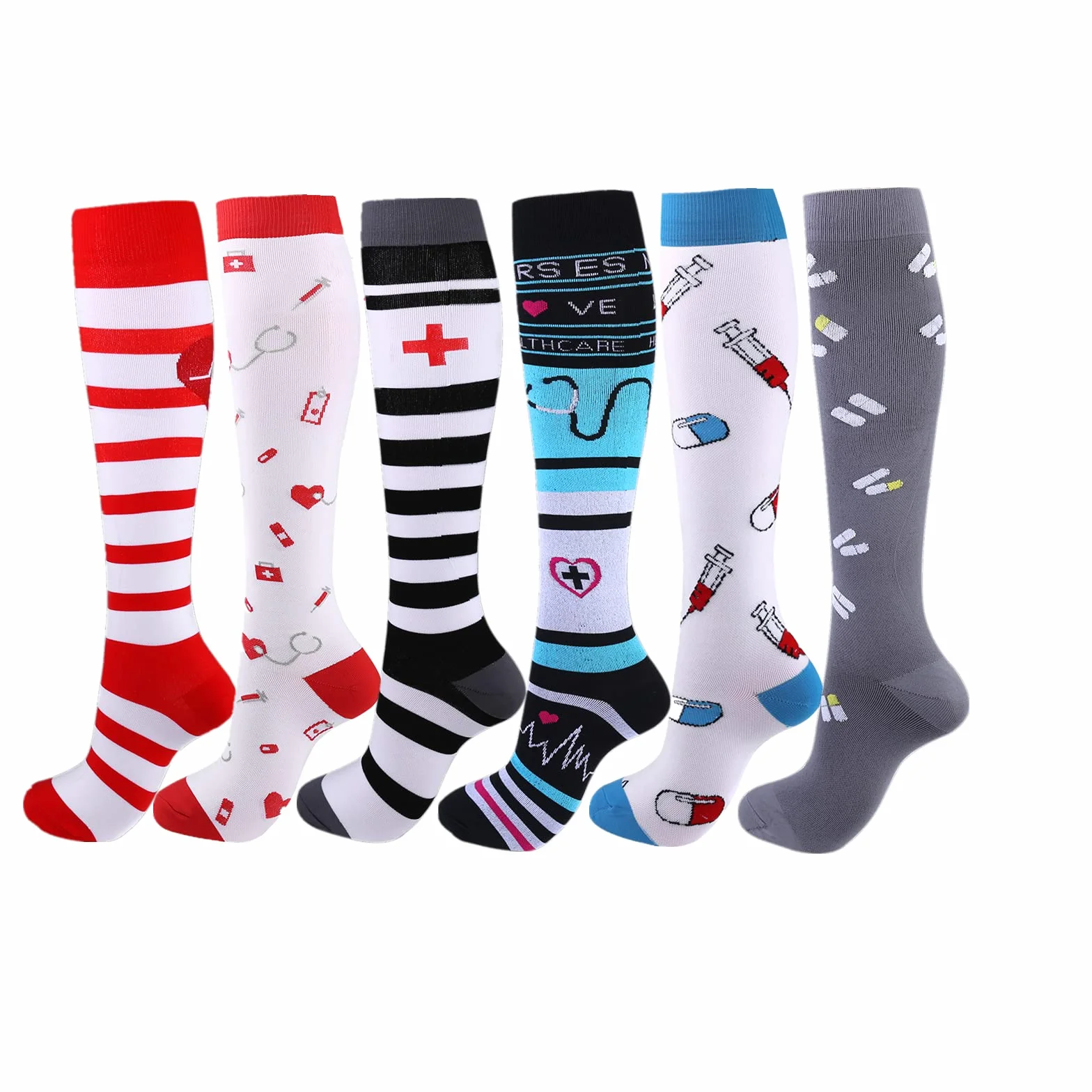 Lot de 6 paires de chaussettes de compression 20-30 mmHg pour homme/femme - R¨¦cup¨¦ration infirmi¨¨re, course ¨¤ pied, grossesse, avion, voyage, sant¨¦, sport