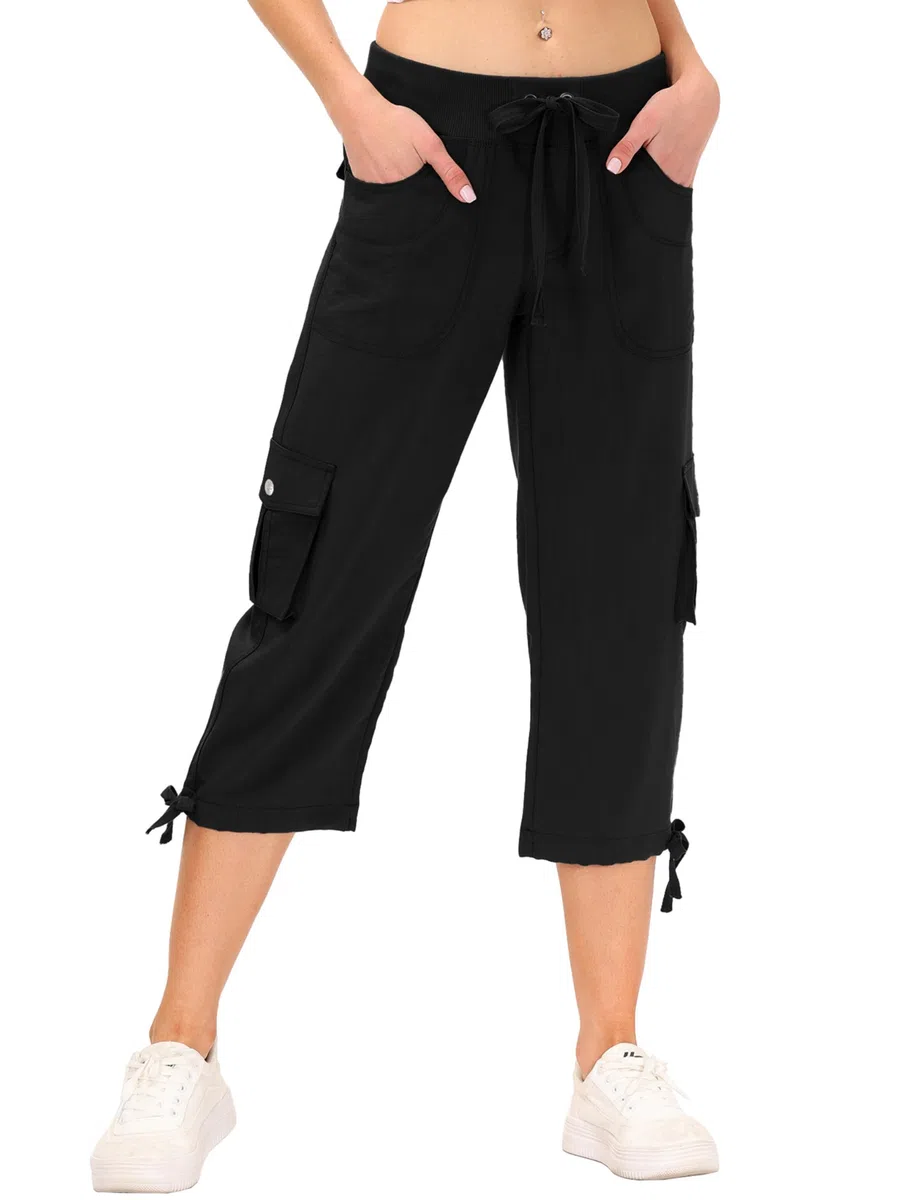 JINSHI Pantalons Femme Pantacourt Cargo d'été 3/4 Long Capri Pantalon avec Plusieurs Poches
