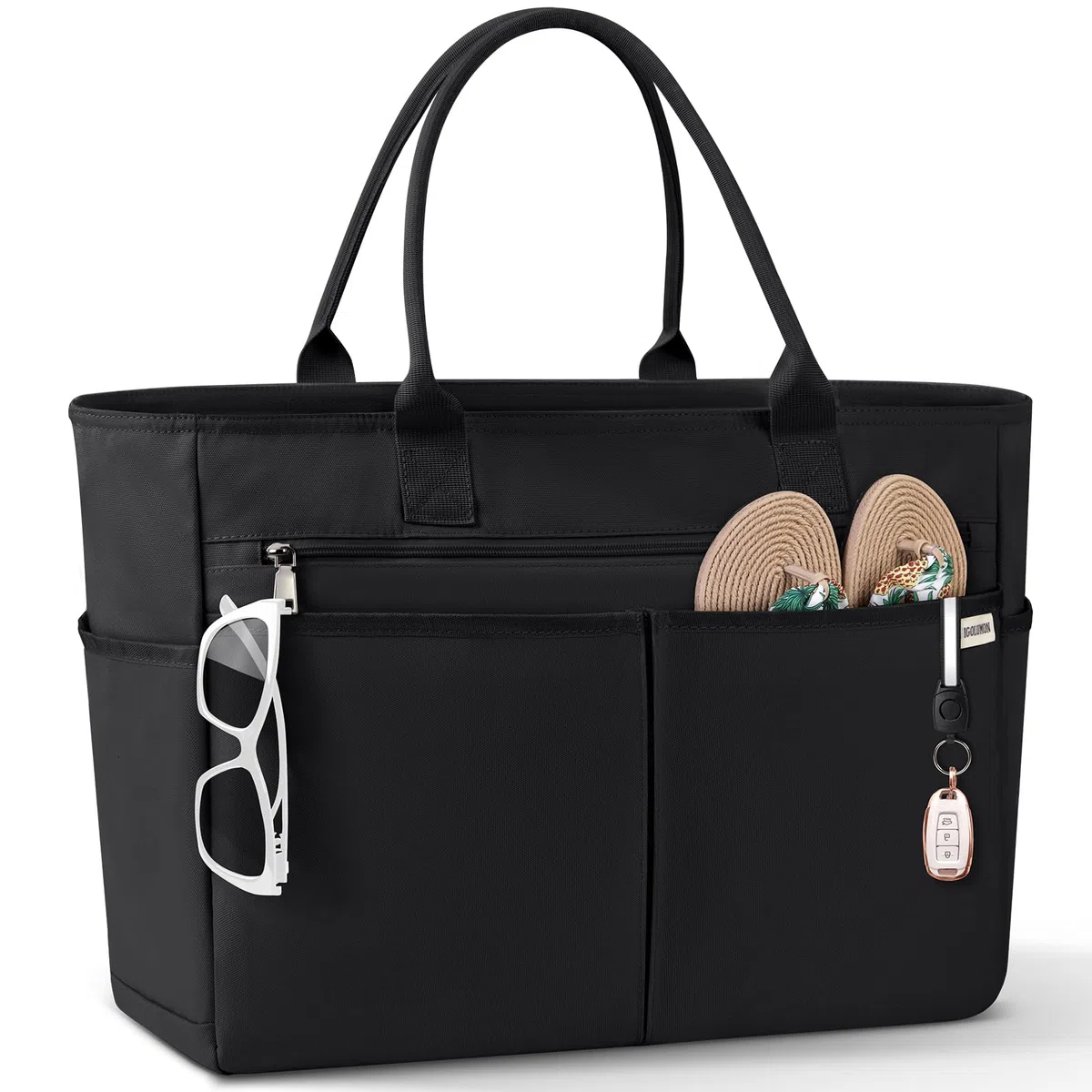 IGOLUMON Grand Sac de Plage Femme XXL 40L Sac Cabas Plage avec Fermeture Éclair Imperméable Tote Bag Pliable Grande Capacité Sac Shopping pour Plage Voyages Gym Piscine Noir
