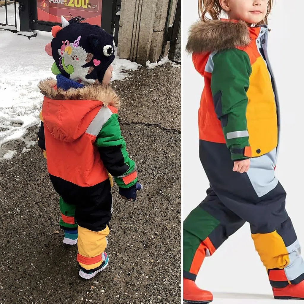 linboo Combinaison de Ski Enfant Garçon à Capuche Imperméables Coupe-Vent Vêtements de Ski Fille Chaude Combinaisons de Neige Hiver Veste Snowsuit