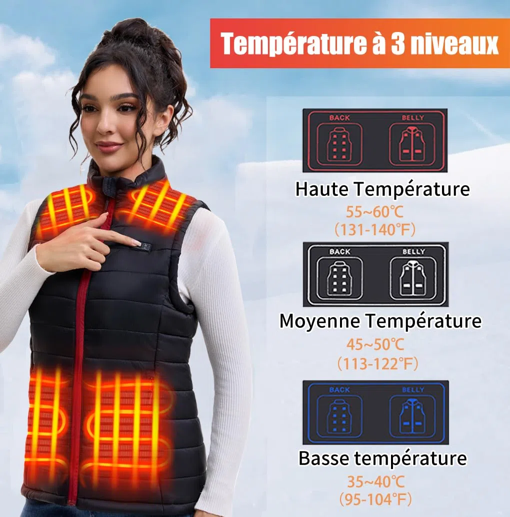 Gilet Chauffant Femme, Veste Chauffante Femme avec Batterie incluse avec 13 zones, Veste Chauffante Électrique USB Vêtement