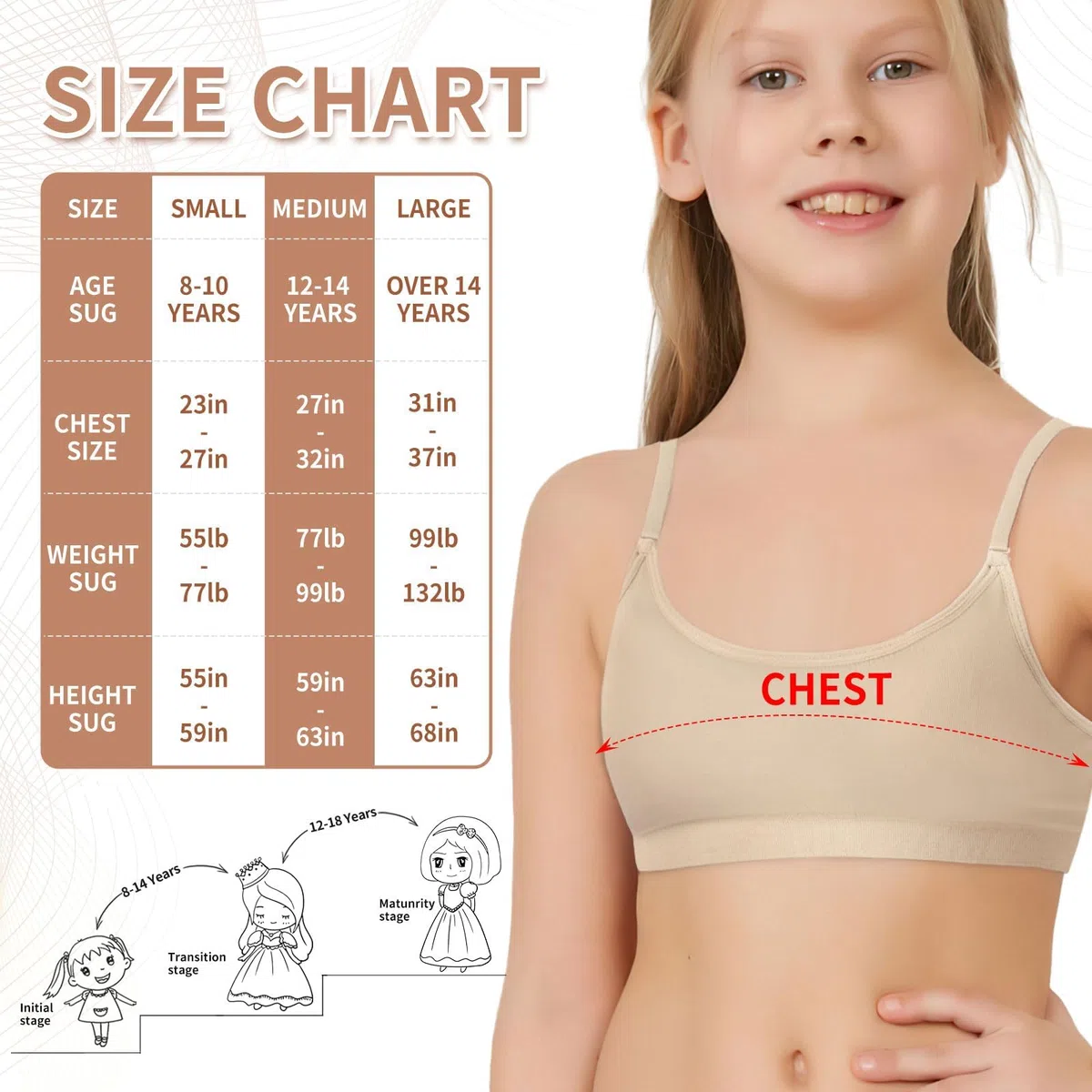 Soutien-gorge de danse pour fille - Soutien-gorge élastique sans couture sans fil avec 2 paires de bretelles transparentes réglables et interchangeables et couvertures en silicone