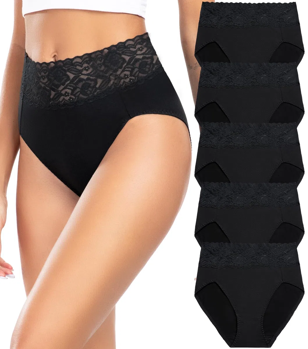 Wealurre Culotte Femme Taille Haute Coton Doux Slip pour Femmes Dentelle Élastique sous-Vêtements Lot de 5