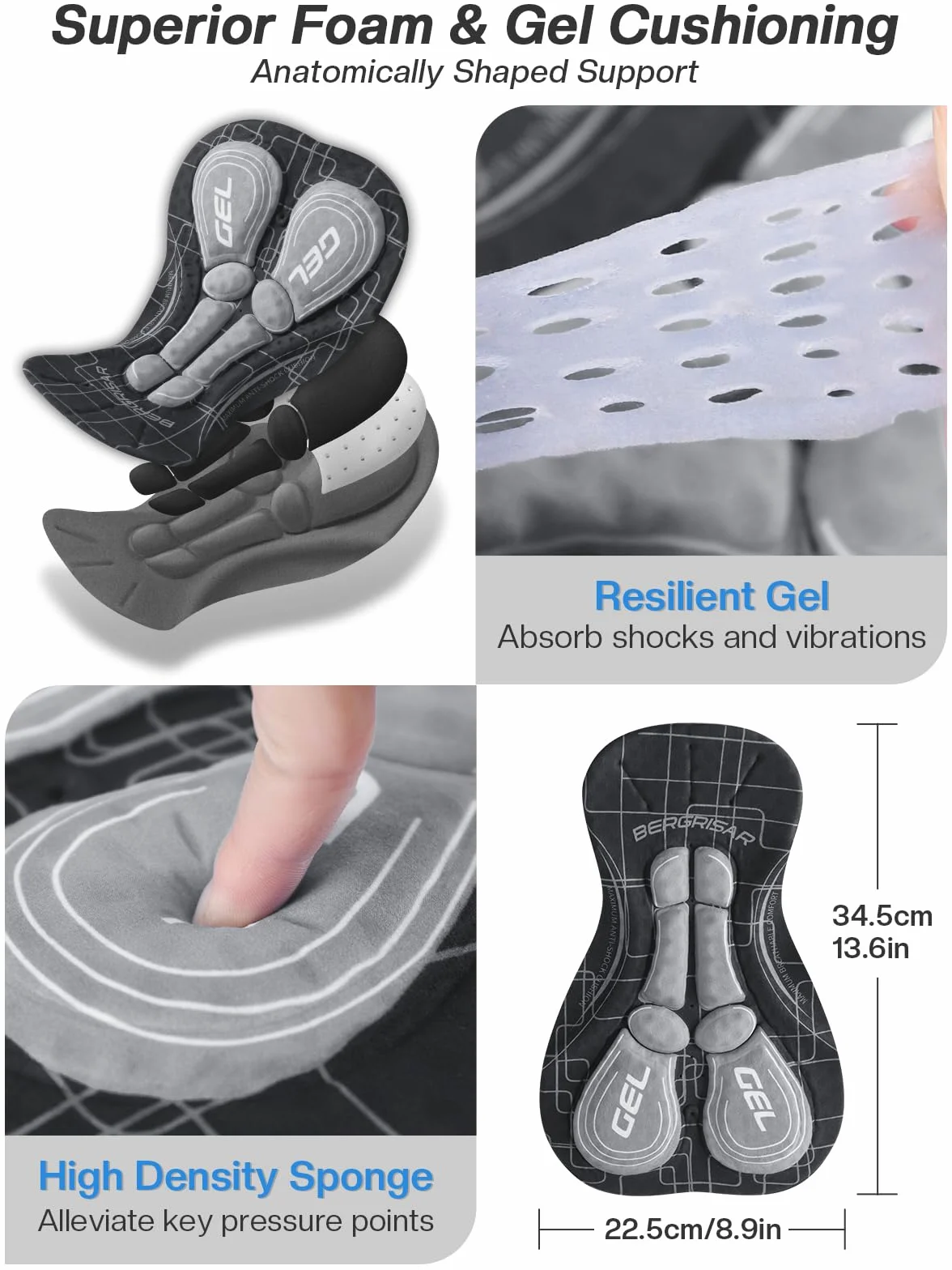 BERGRISAR Sous-vêtement de cyclisme rembourré 3D pour homme