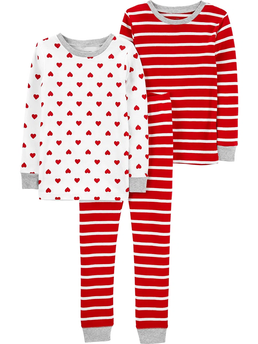 Simple Joys by Carter's Mixte Enfant Ensemble Pyjama 3 pièces en Coton, Snug fit, pour la Saint-Valentin