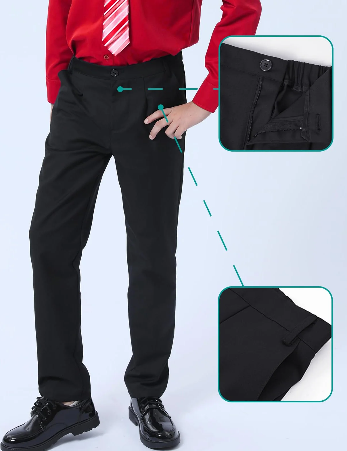 mintgreen Pantalons Chino Garçon, Pantalon de Costume Coupe Régulière Taille Semi-élastiquée Enfants 9-16 Ans