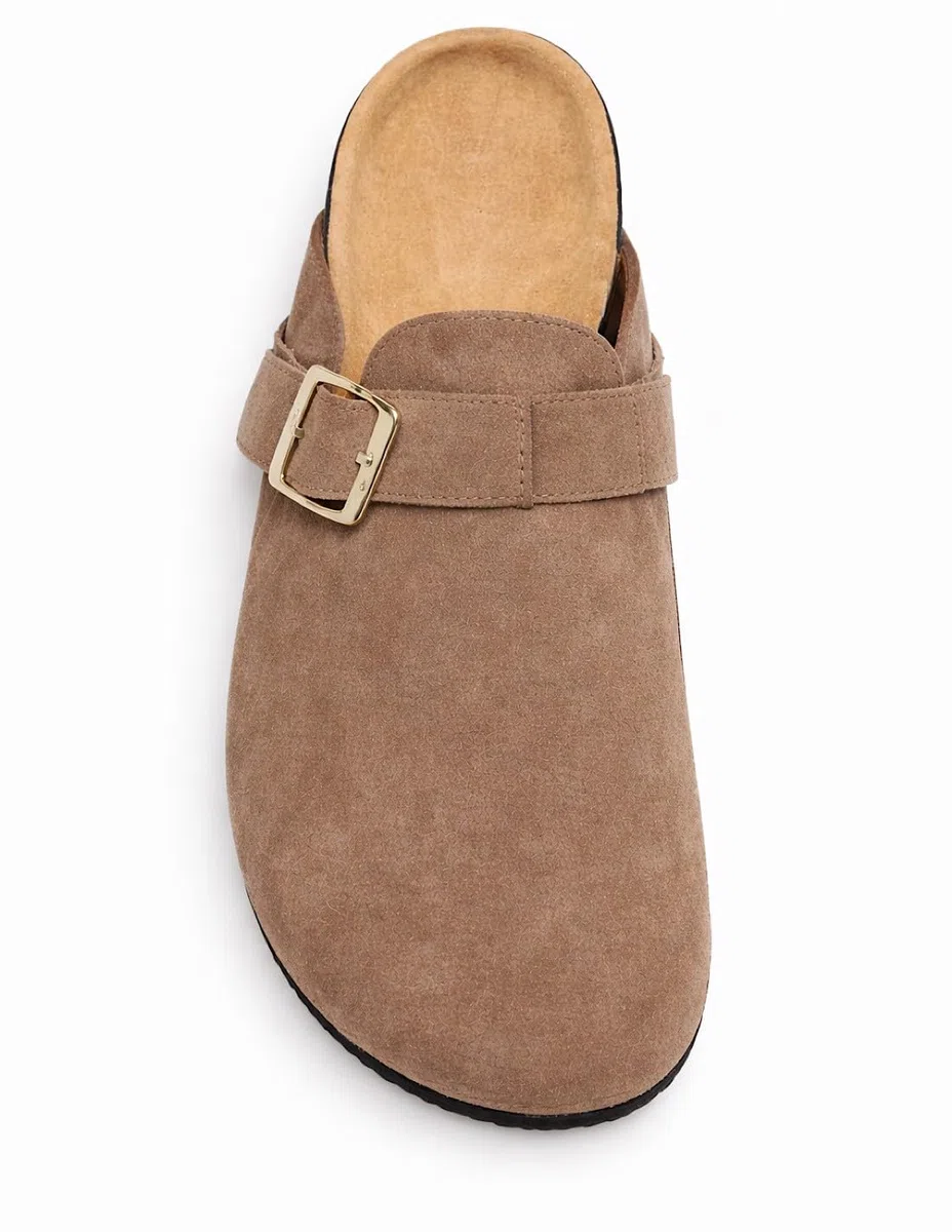Sabots Femme Confort Anatomique en Suédine – Mules Semelle Liège Antidérapante, Chaussures Légères Intérieur Extérieur
