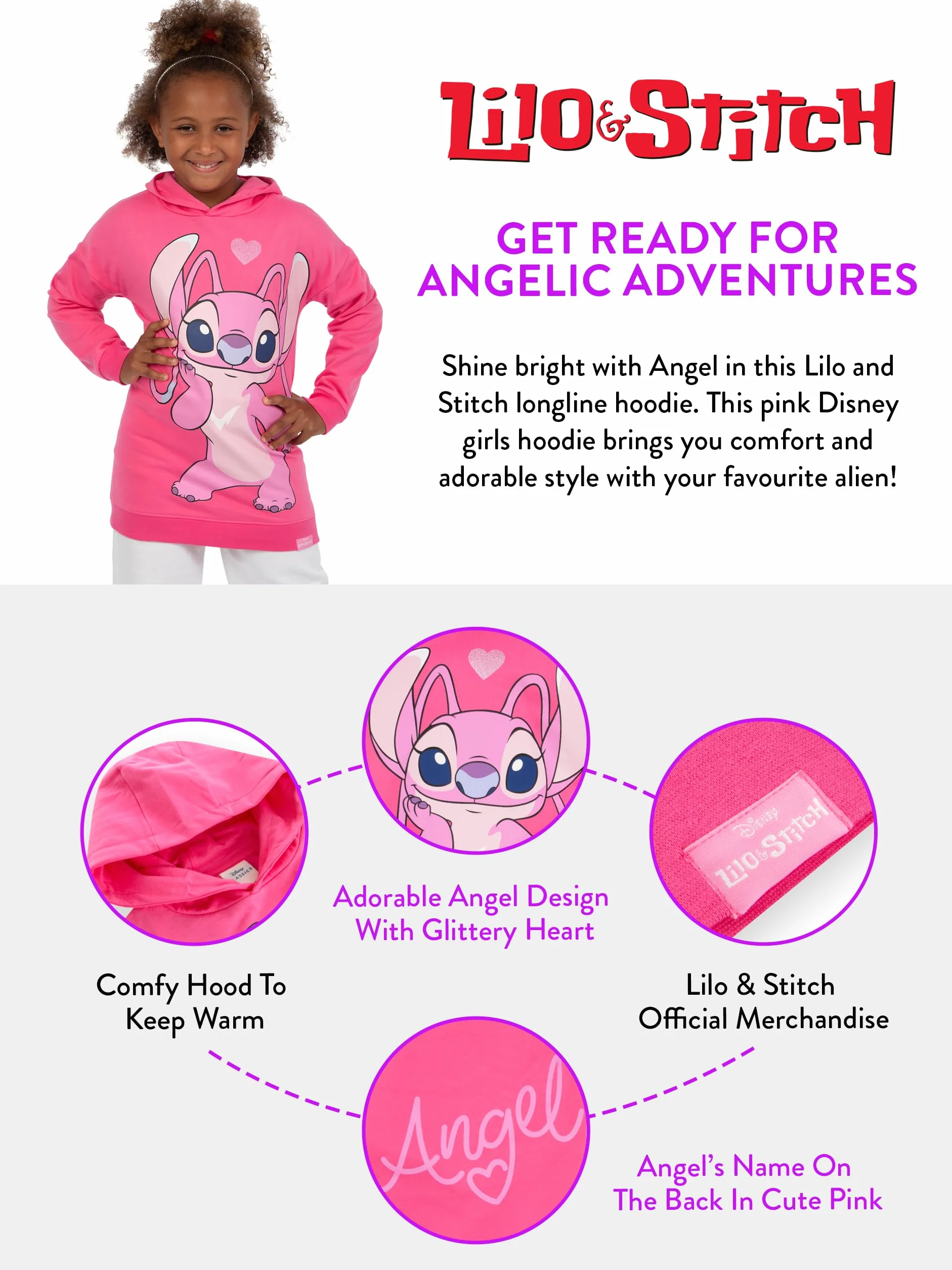 Disney Pull Stitch | Stitch Et Angel Sweat Enfant Fille | Long Sweats à Capuche Fille | Stitch Vetement Fille | 5 A 13 Ans