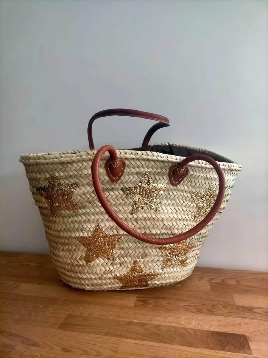 Generic Panier De Plage Paille Osier Sac Cabas Porté Épaule Bohème Or 55 X 35 X 25 Cm Femme