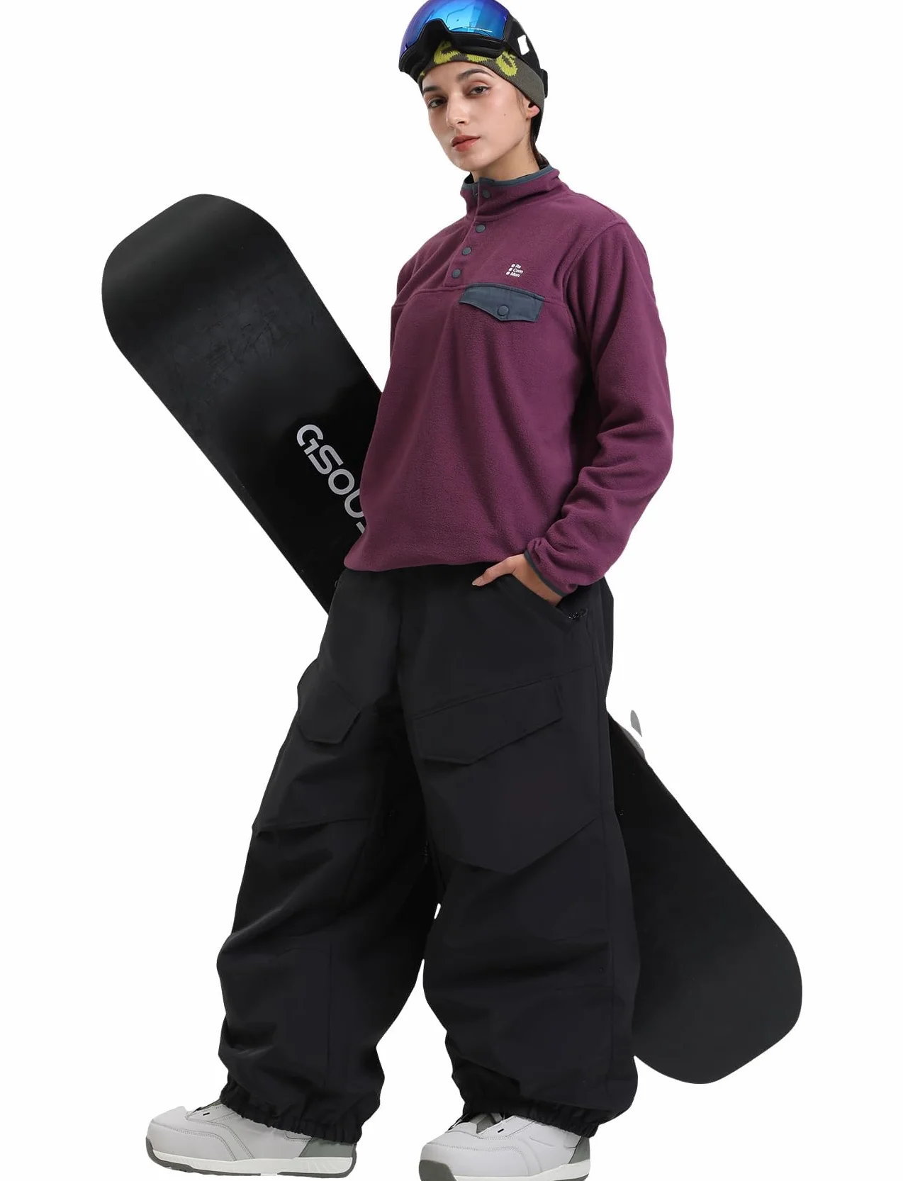 GSOU SNOW Pantalon de Ski pour Homme et Femme Pantalon de Snowboard, Baggy Ample Unisexe Imperméable Coupe-Vent Respirant Chaud