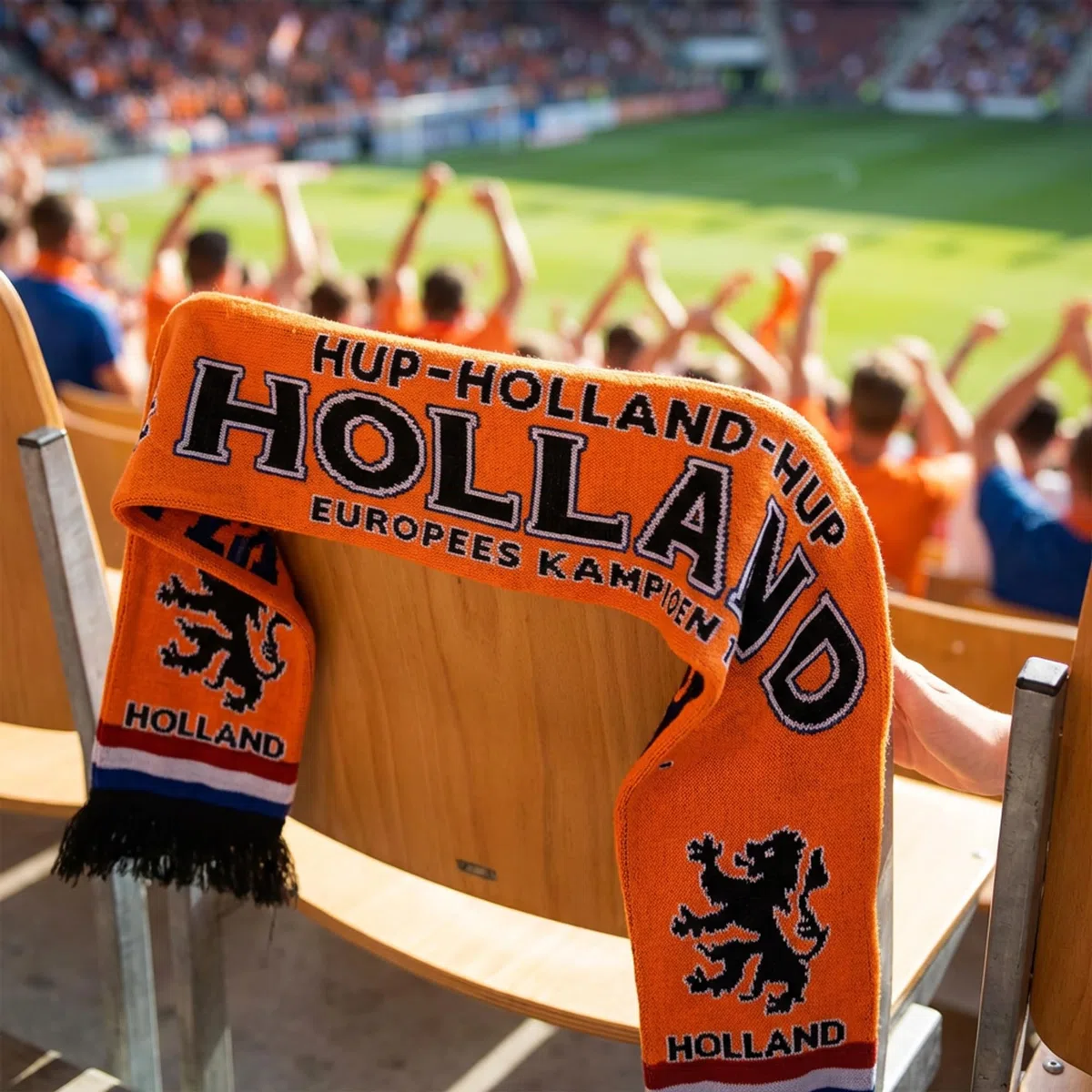 Generisch Holland Écharpe en tricot pour championnat d'Europe, Orange, noir., 135 cm