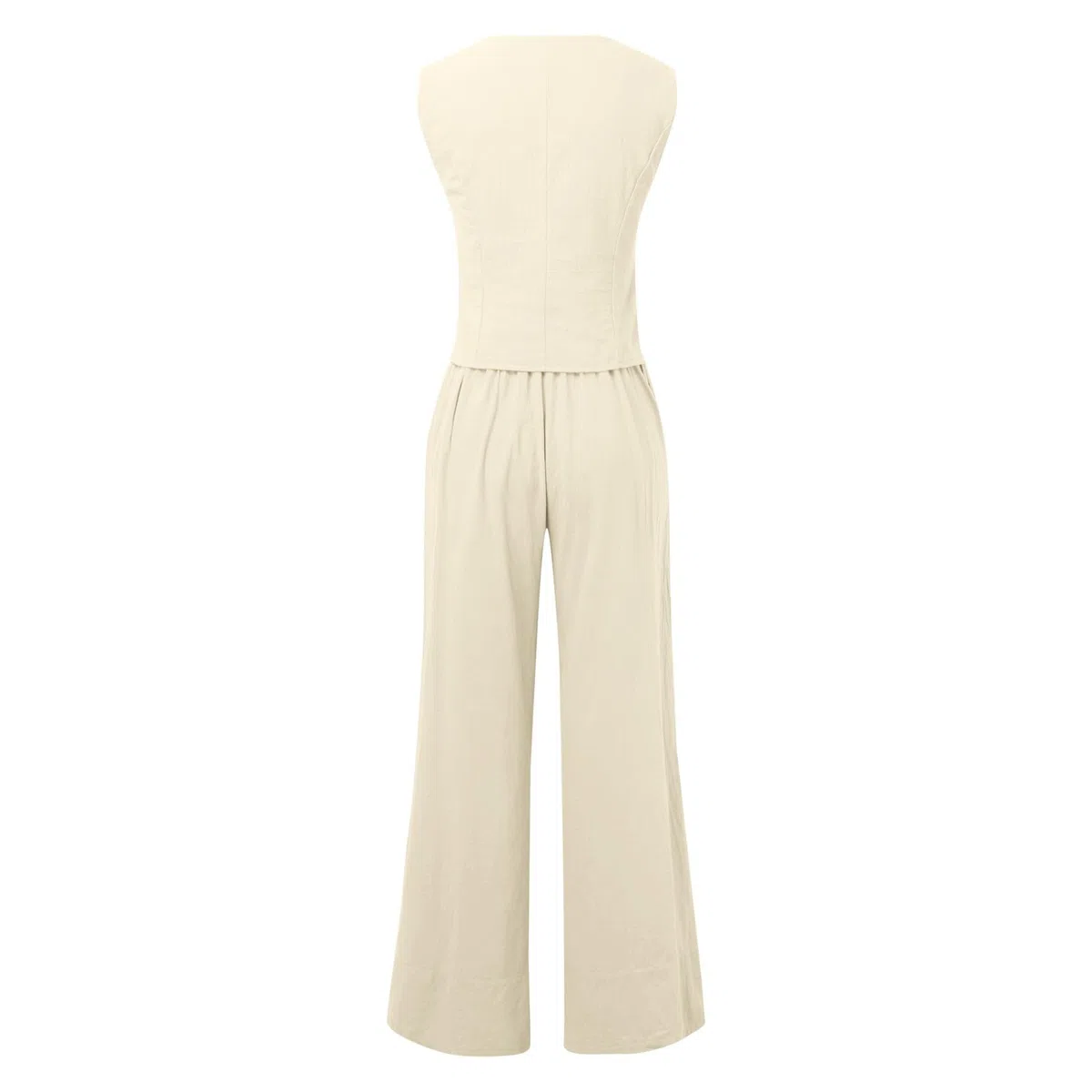 Tailleur Femme Ensemble 2 PièCes Gilet Et Pantalon pour Femme avec Col en V sans Manches en Coton Et Lin à Jambe Large Costume D'éTé Assorti Ensemble d'affaires Tailleur Blazer d'été Assort
