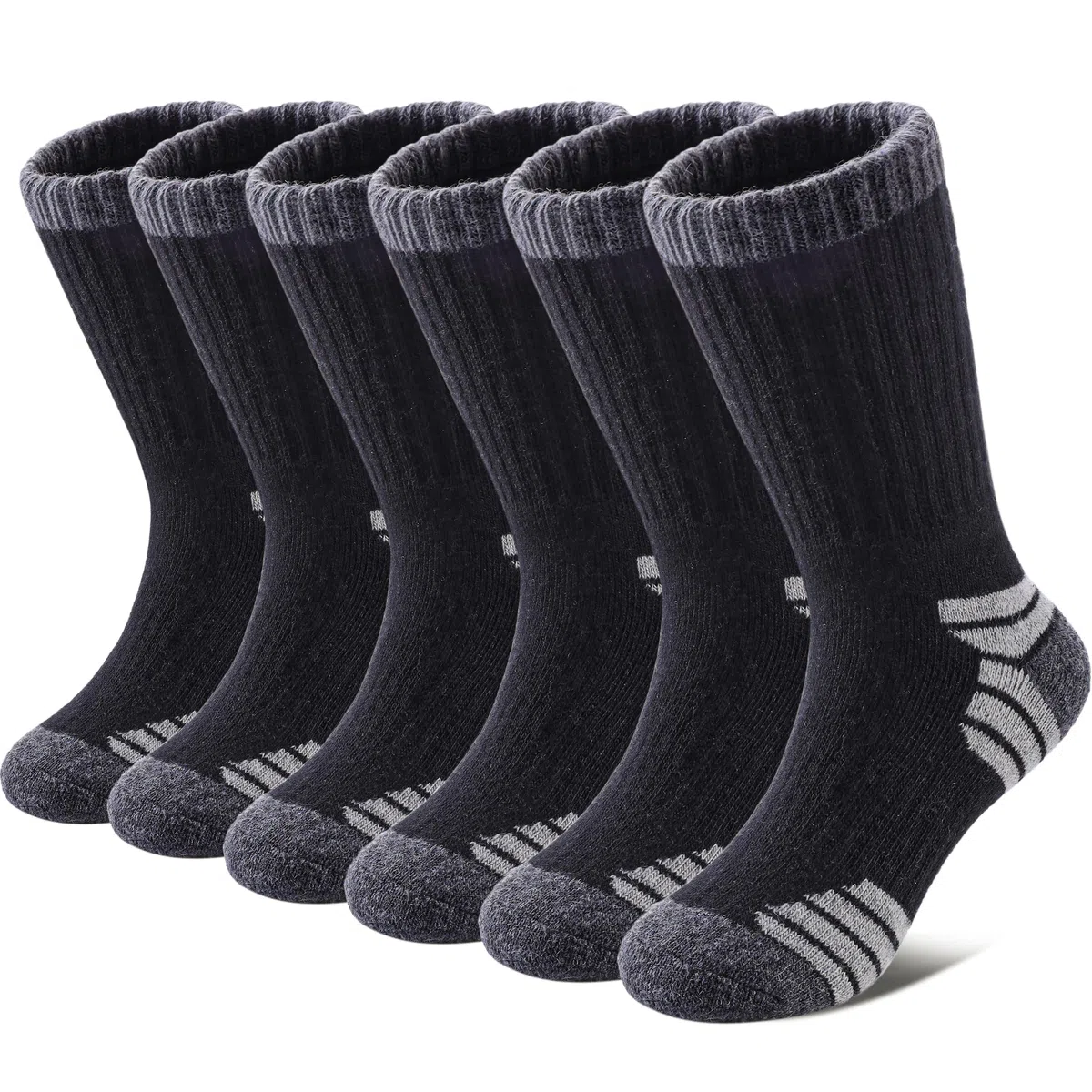 SDBING Lot de 6 paires de chaussettes de randonnée en laine mérinos pour enfants, garçons et filles, avec coussin épais et chaud
