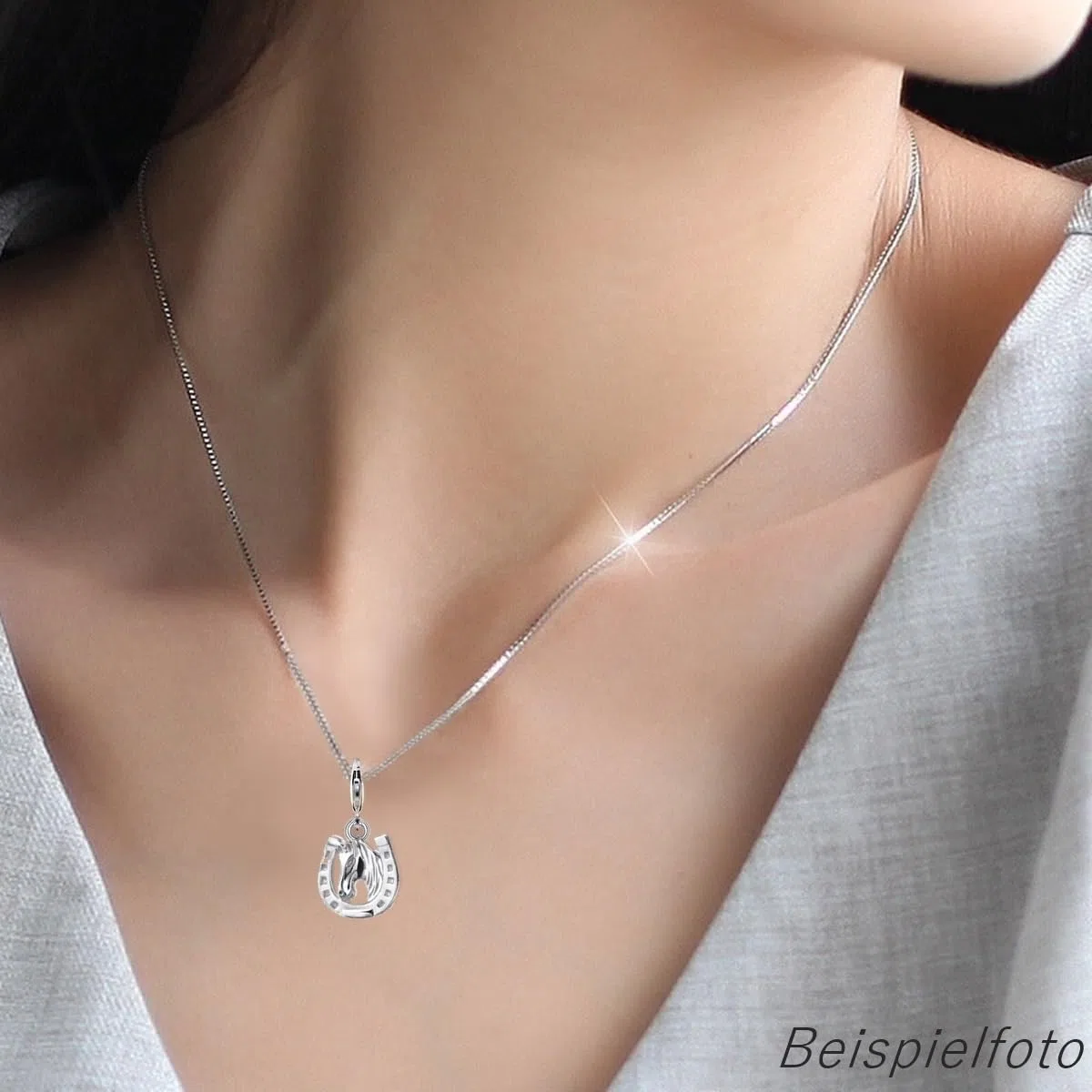 Goldene Hufeisen Pendentif mousqueton en argent véritable 925 pour bracelet à breloques, 21 mm, Argent sterling, Pas de pierre précieuse