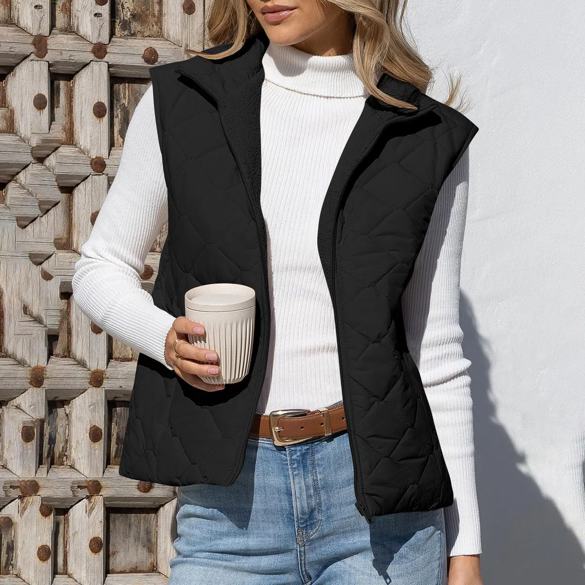 Gilet Femme Sans Manche Doublure Polaire Manteau Femme Hiver Chic Veste De Saison Avec Poche Zippé Doudoune Matelassé Sans Manches Blouson Couleur Unie Loisirs Manteaux Polaire Chaud 2025