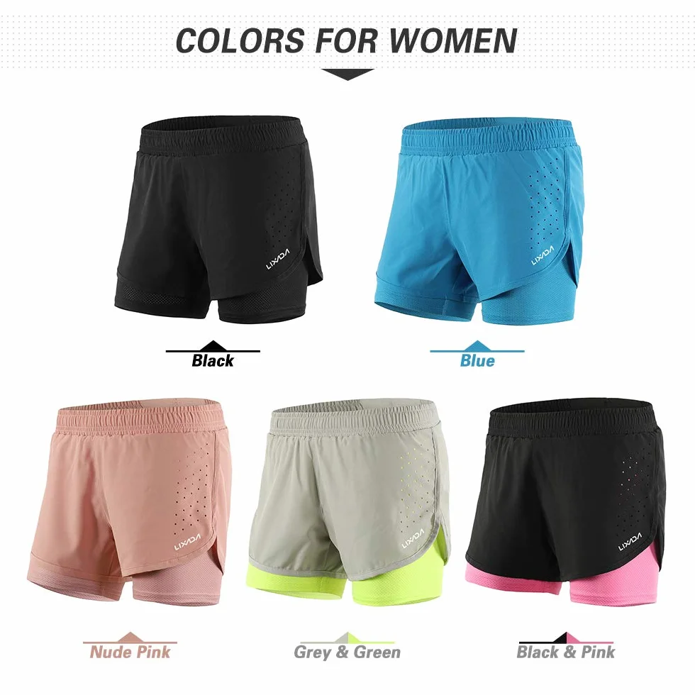 Lixada Short de Course 2 en 1 pour Femme, séchage Rapide, Respirant, entraînement Actif