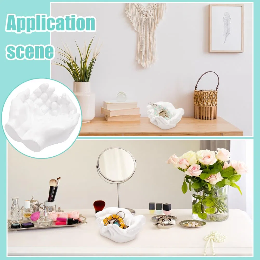 UNICRAFTALE Bol Porte Clés Main Blanche Résine Bol de Entrée Décoratif Statue Main Décor Organisateur pour Bureau Salon Chambre 13.5x14.5x6.9cm