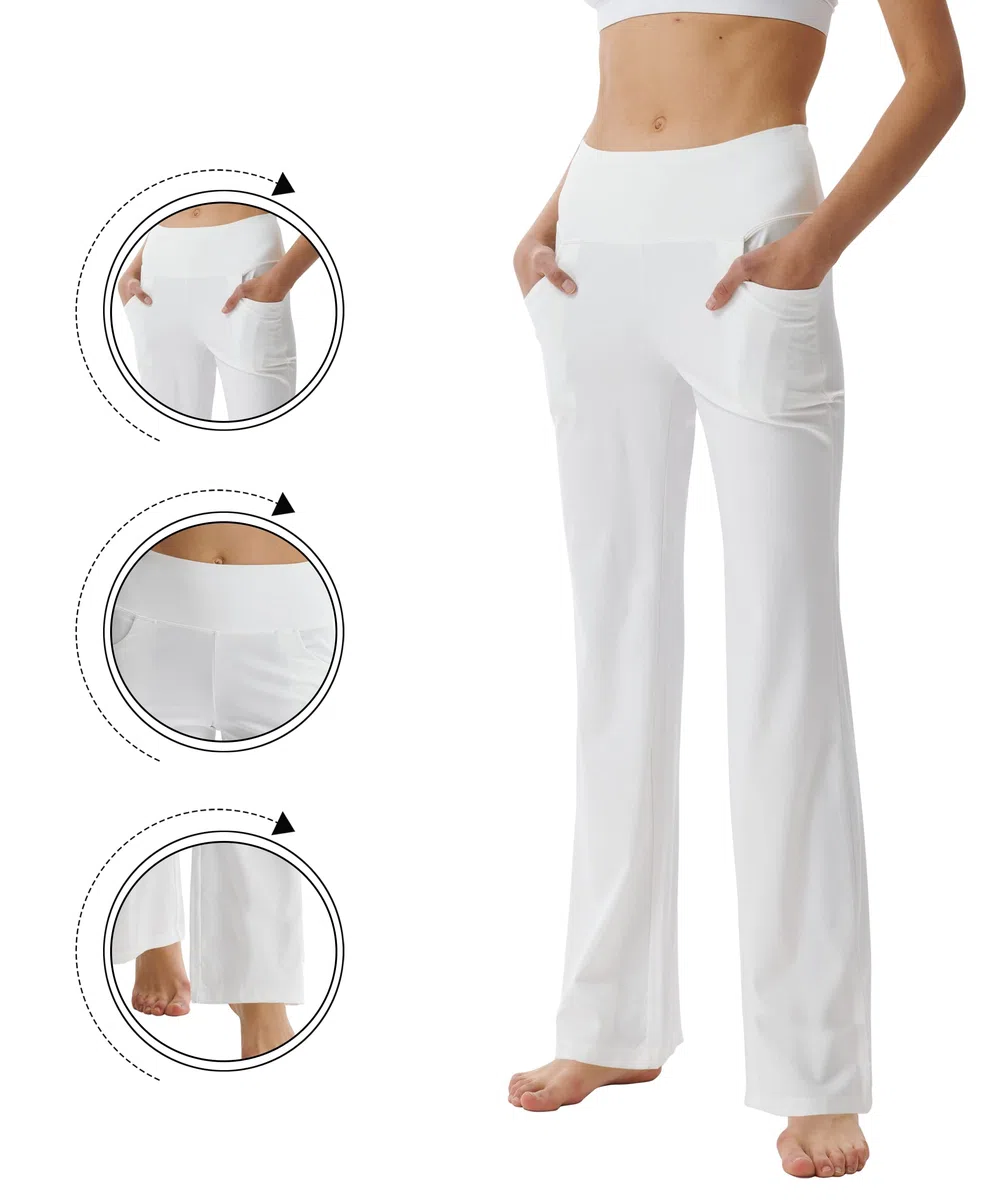 LaiEr Pantalon de Yoga Bootcut pour Femme avec Poches, Pantalon d'entraînement de Yoga Bootleg évasé Taille Haute avec Poches latérales