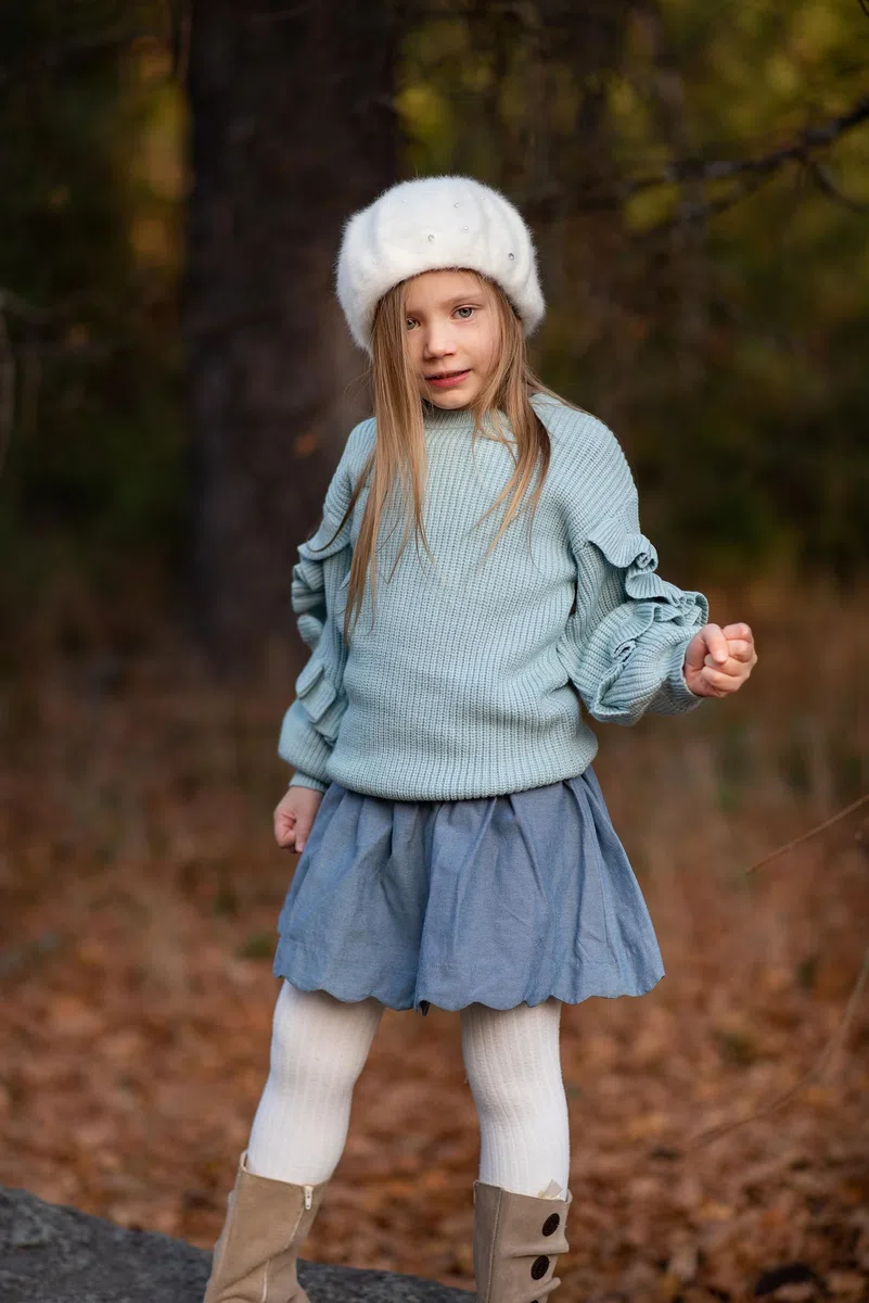 Arshiner Filles Pull Manches Lanterne Enfants Chaud en Tricot Manche Longue Col Rond Hiver Pulls pour Fille 7-14 Ans