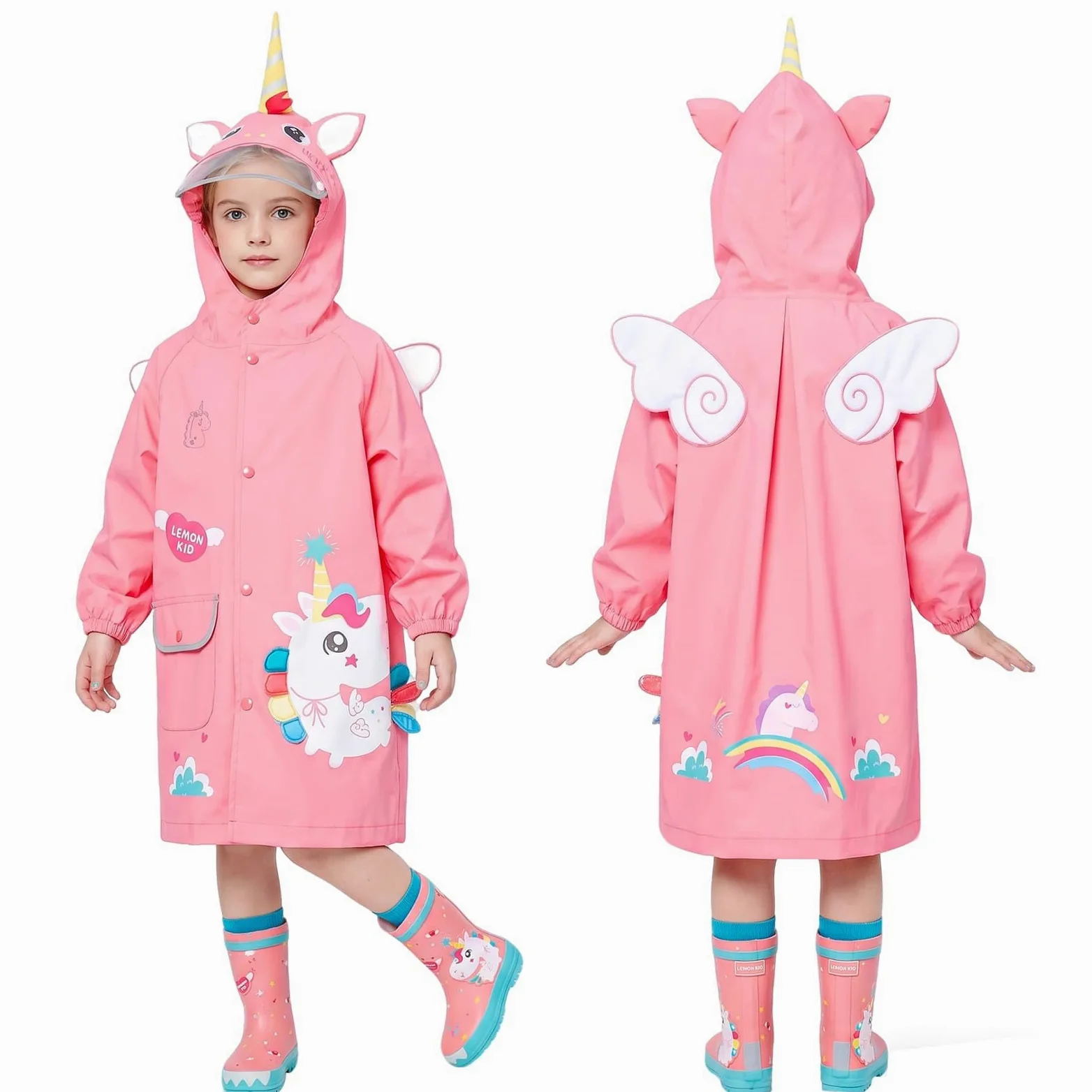 JinBei Poncho de pluie imperméable pour enfants - Cape à capuche - Respirant - Léger - Facile à sécher - Motif dessin animé 3D - Vêtements de pluie pour enfants filles garçons de 2 à 8 ans