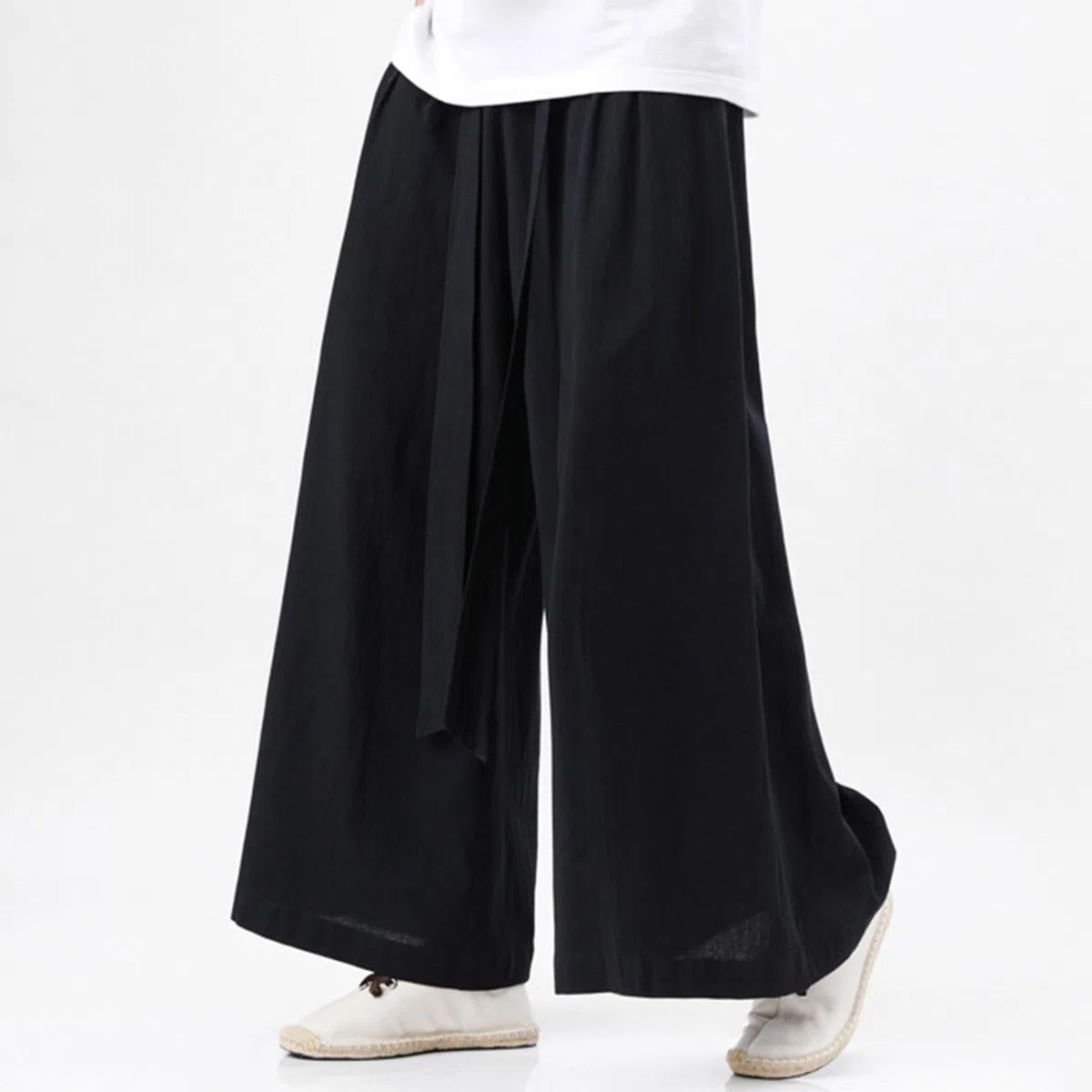 Hakama Pantalon samouraï pour homme - Pantalon de yoga japonais avec jambes larges - Coupe ample - Pantalon baggy sarouel - Couleur unie - Pantalon de jogging hip hop gothique streetwear Harajuku