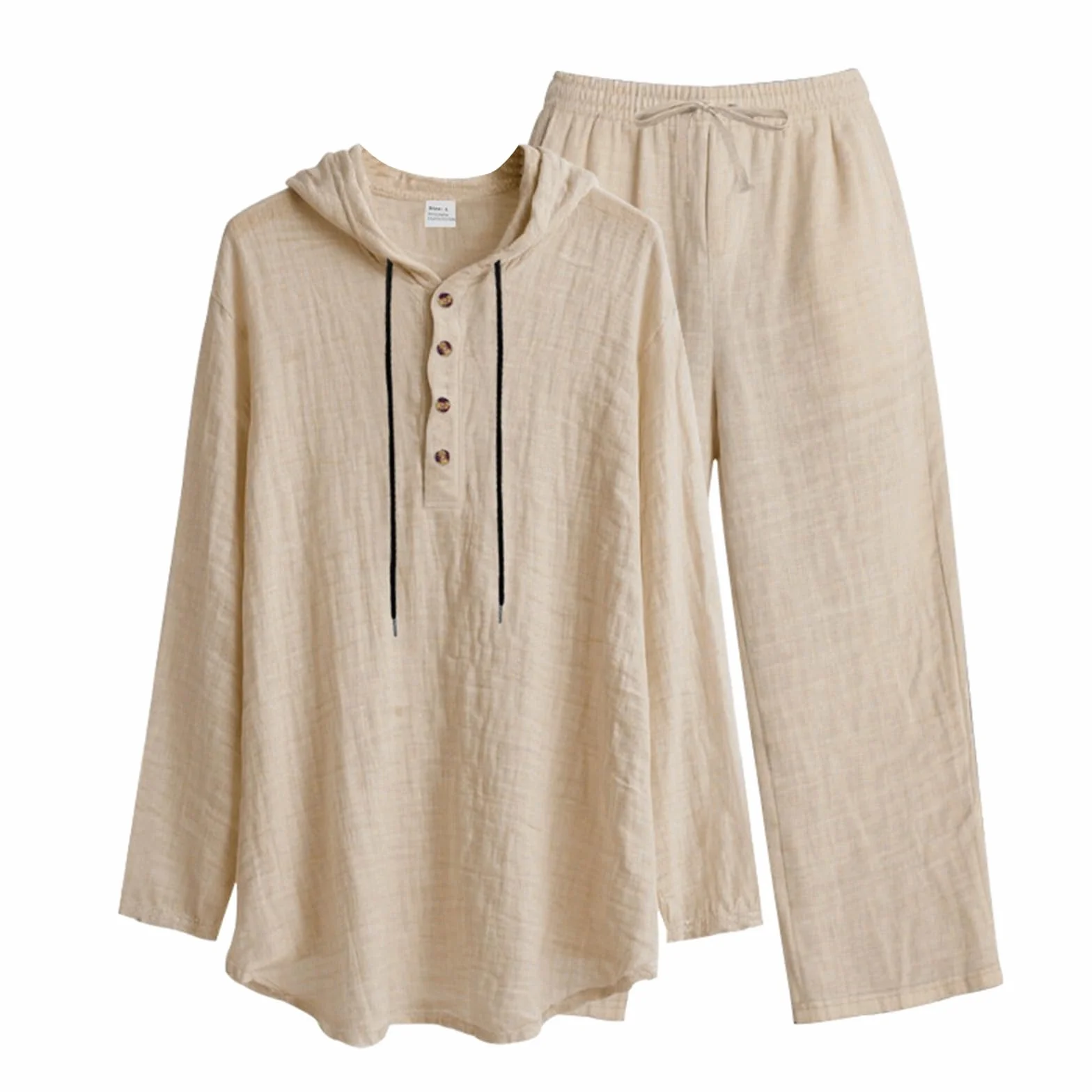 Générique Ensemble 2 Pièces Haut Et Pantalon Ample À Capuche For Hommes Tenue De Costume En Lin Décontractée Avec Cordon De Serrage Tenue Quotidienne ensemble homme chic