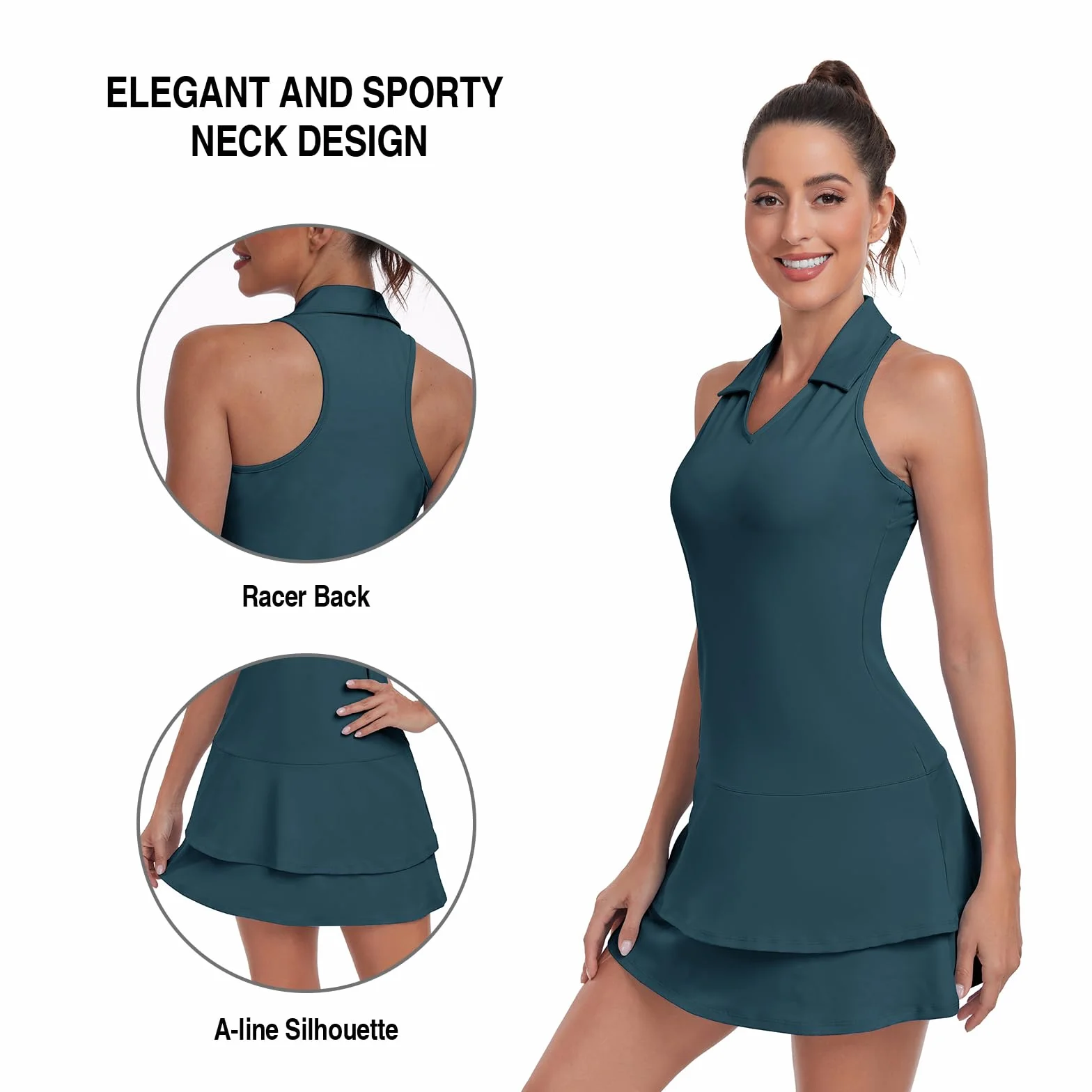 Soneven Robe de Tennis pour Femme avec Pantalon sans Manches avec Fermeture éclair 1/4 - Robe de Sport - Robe d'été - Robe de Golf pour Le Sport, Le Tennis, Le Baseball