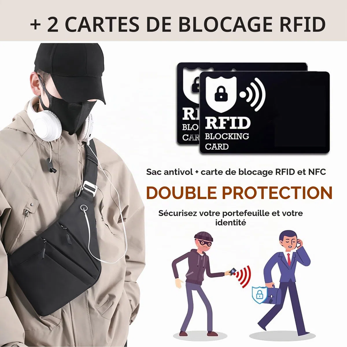 Sac anti-vol multifonction, Sac bandoulière anti-vol avec compartiments multiples étanche sécurisé pour voyage