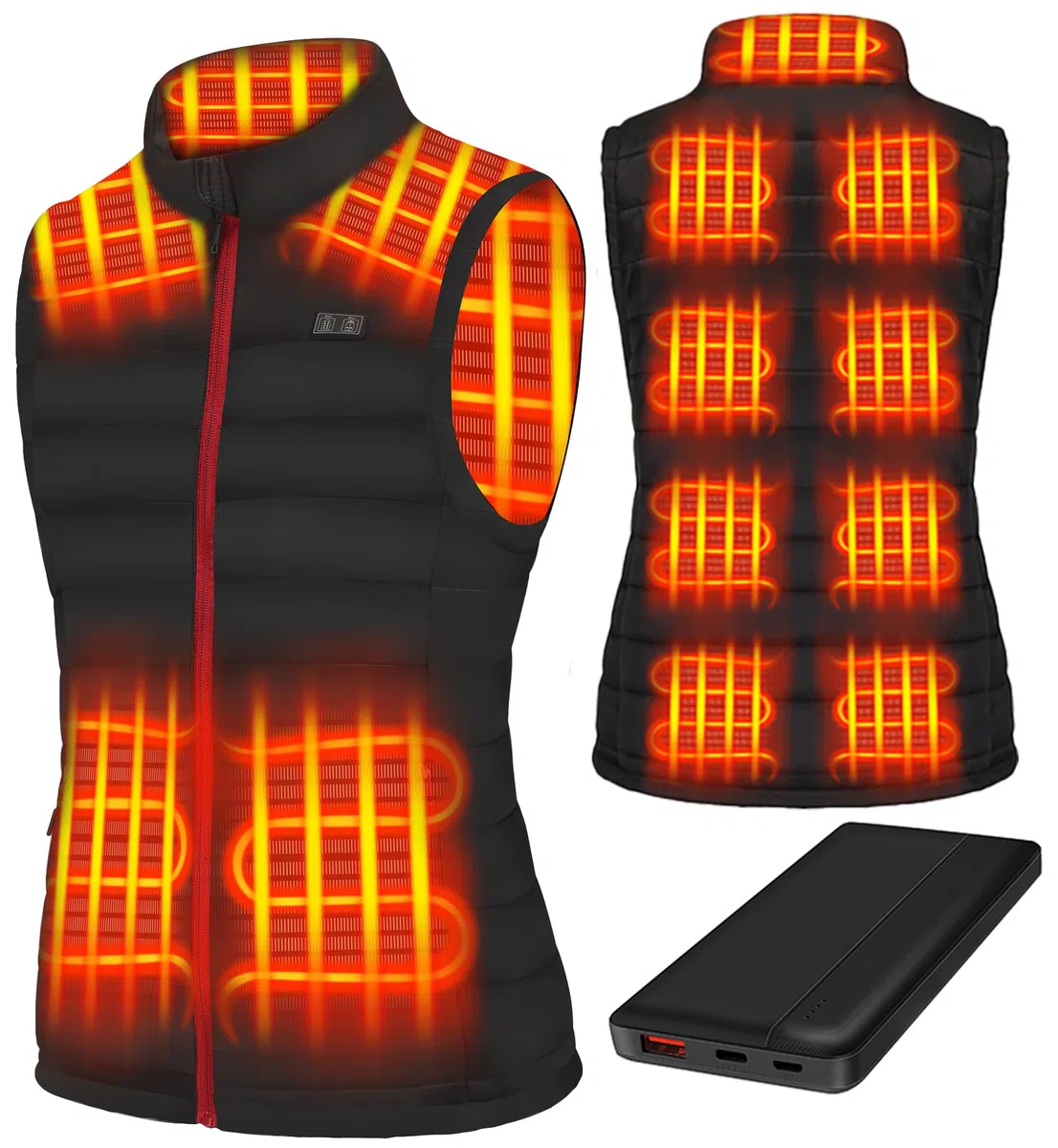 Gilet Chauffant Femme, Veste Chauffante Femme avec Batterie incluse avec 13 zones, Veste Chauffante Électrique USB Vêtement