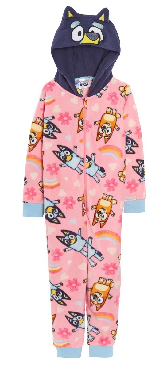 Combinaison Bleue pour Filles, avec Capuche habillée, Oreilles 3D, Pyjama Chaud Tout-en-Un pour Enfants, Pyjama en Polaire