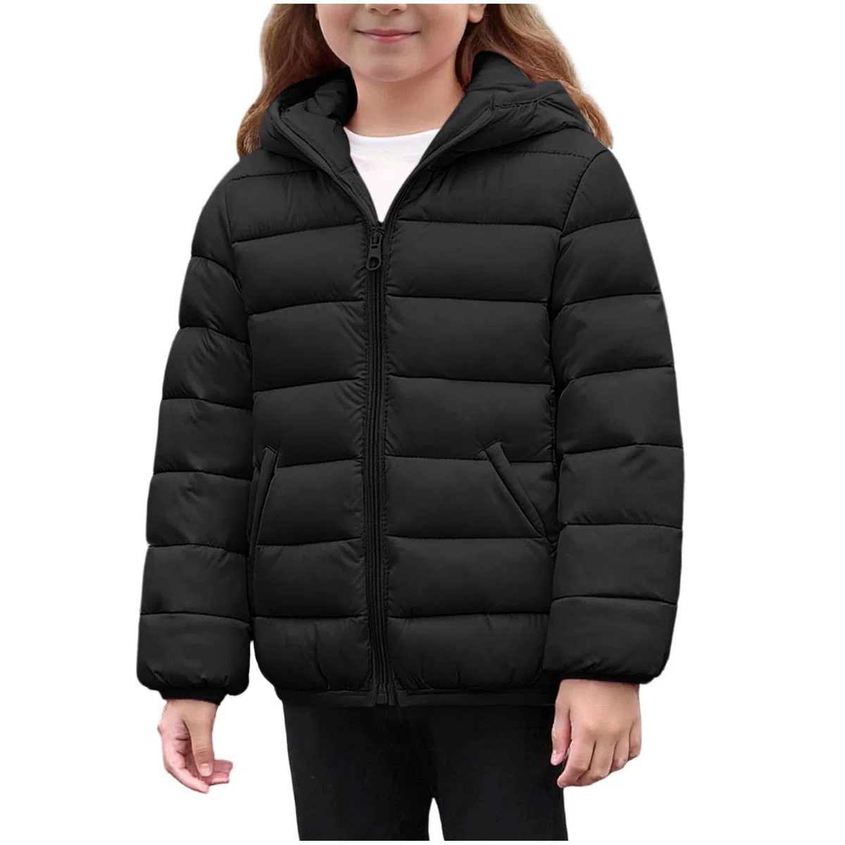 Manteaux d'hiver pour filles et garçons - Veste matelassée à manches longues et fermeture éclair - Chaude et légère - Coupe-vent - Veste matelassée décontractée - Âge 4-12 ans