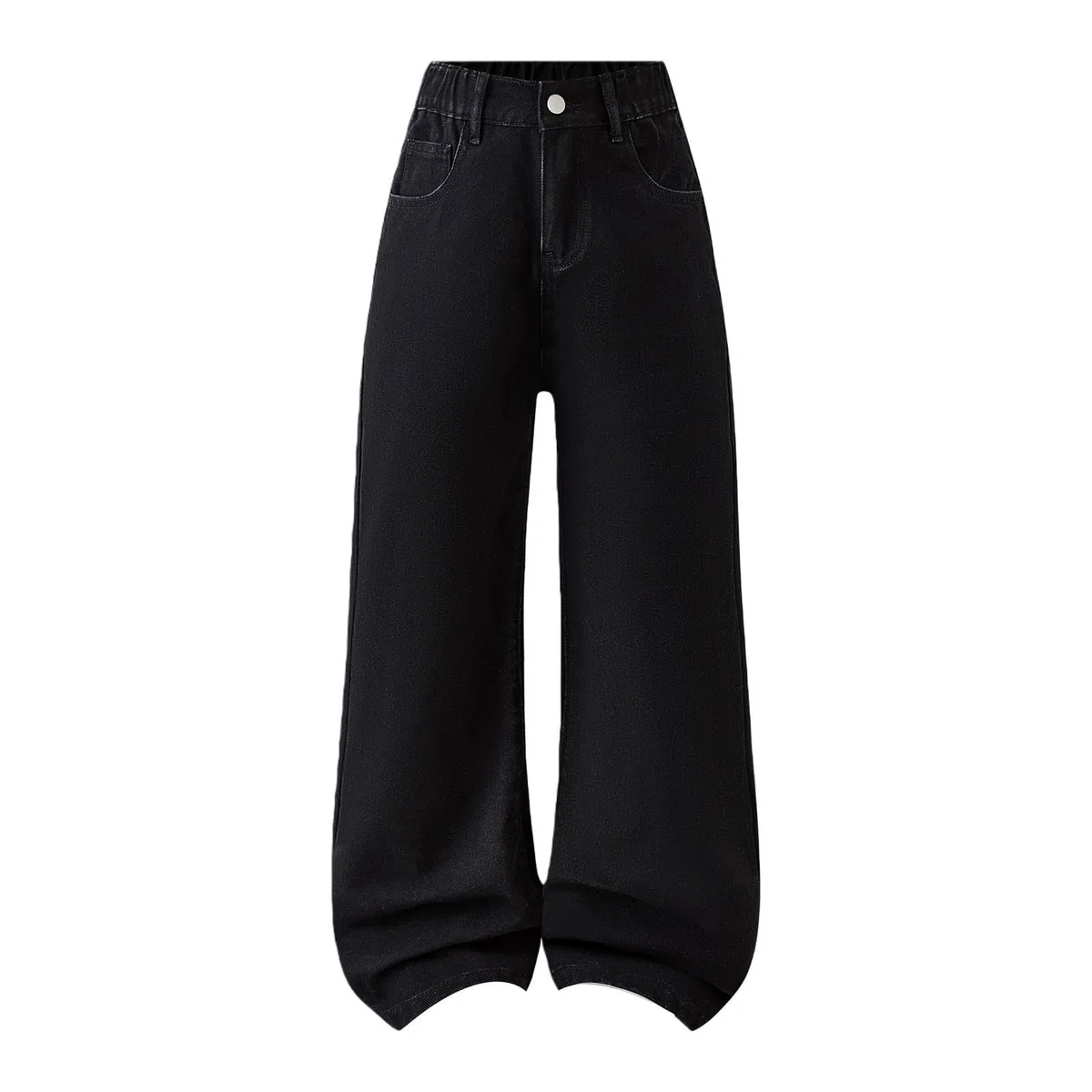Jean baggy pour adolescentes et filles - Jambe large - Pantalon en jean mignon taille haute tendance vintage Y2K Hip Hop Streetwear taille élastique jambe droite