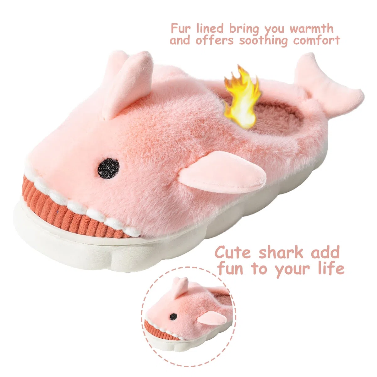 Chausson Femme Requin/Vache Pantoufle Homme Hiver Doublure Antidérapant Fourrure Chausson Maison Mémoire Mousse Slippers