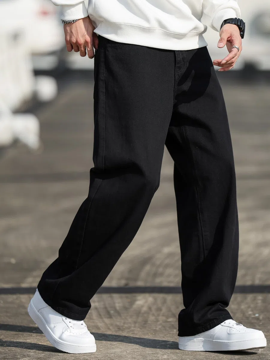 Pantalon Denim Homme Coupe Large Loose Fit Y2K Style Skater Jean Baggy à Jambe Droite Pantalon